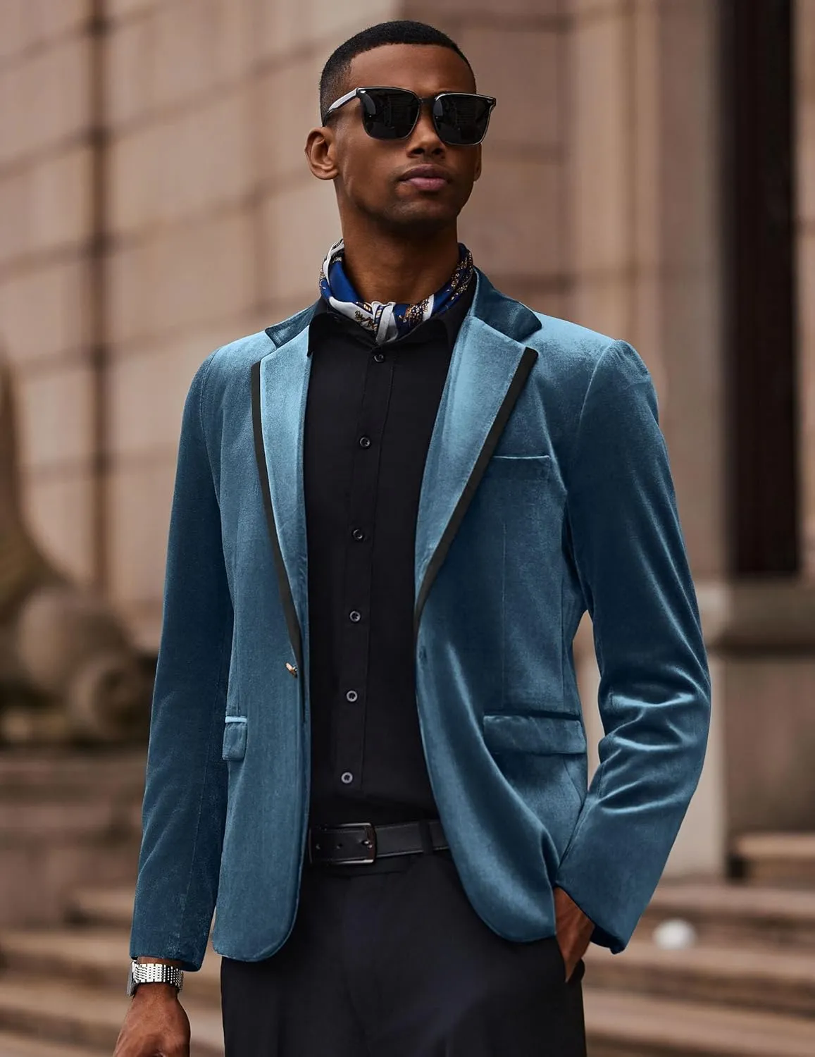COOFANDY Men's Velvet Blazer Notched Lapel One Button Velour Tuxedo Jacket for Prom Wedding Party Dinner