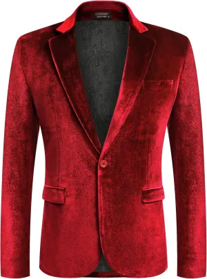 COOFANDY Men's Velvet Blazer Notched Lapel Velour Suit Jacket One Button Tuxedo Jackets for Wedding Prom Party Dinner