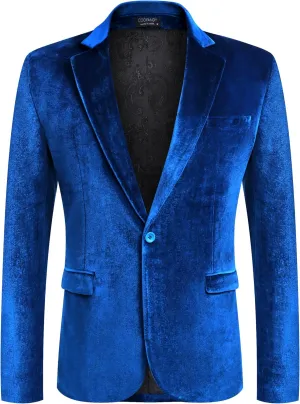 COOFANDY Men's Velvet Blazer Notched Lapel Velour Suit Jacket One Button Tuxedo Jackets for Wedding Prom Party Dinner