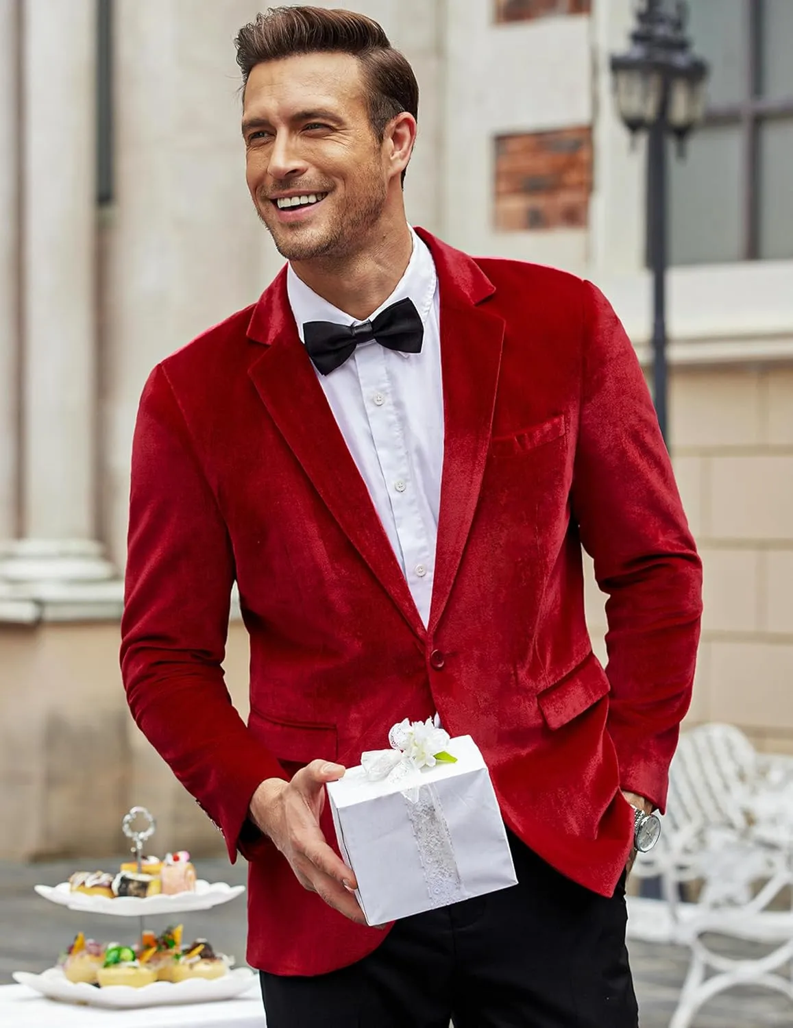 COOFANDY Men's Velvet Blazer Notched Lapel Velour Suit Jacket One Button Tuxedo Jackets for Wedding Prom Party Dinner