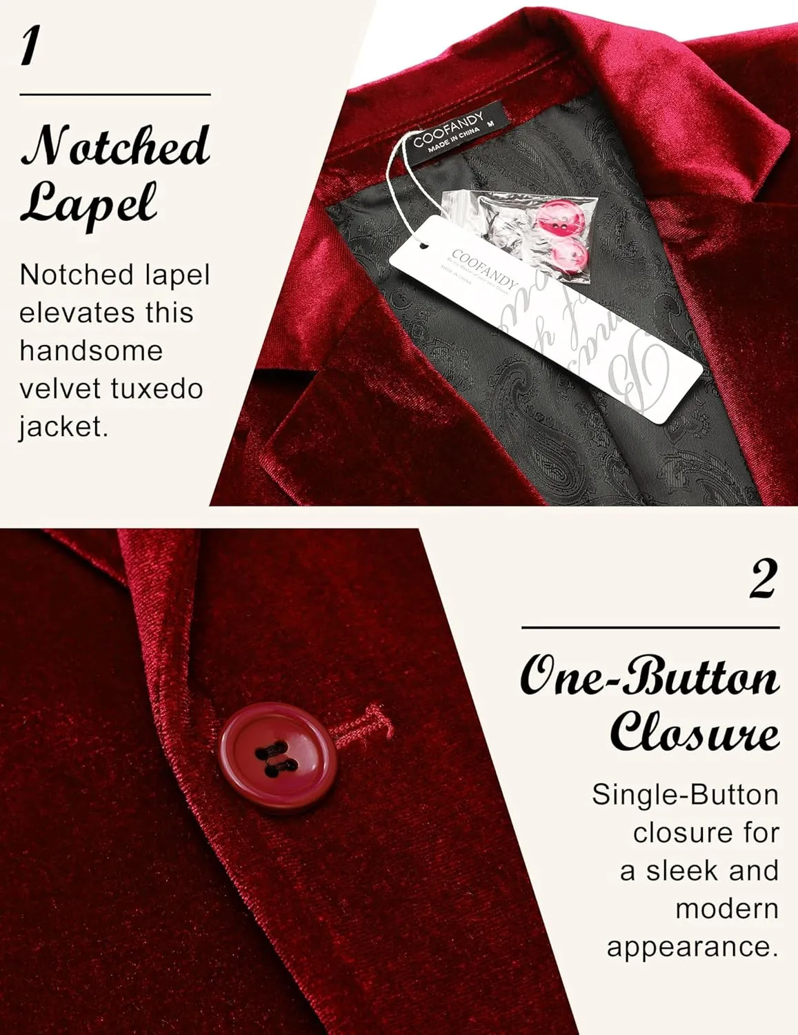 COOFANDY Men's Velvet Blazer Notched Lapel Velour Suit Jacket One Button Tuxedo Jackets for Wedding Prom Party Dinner