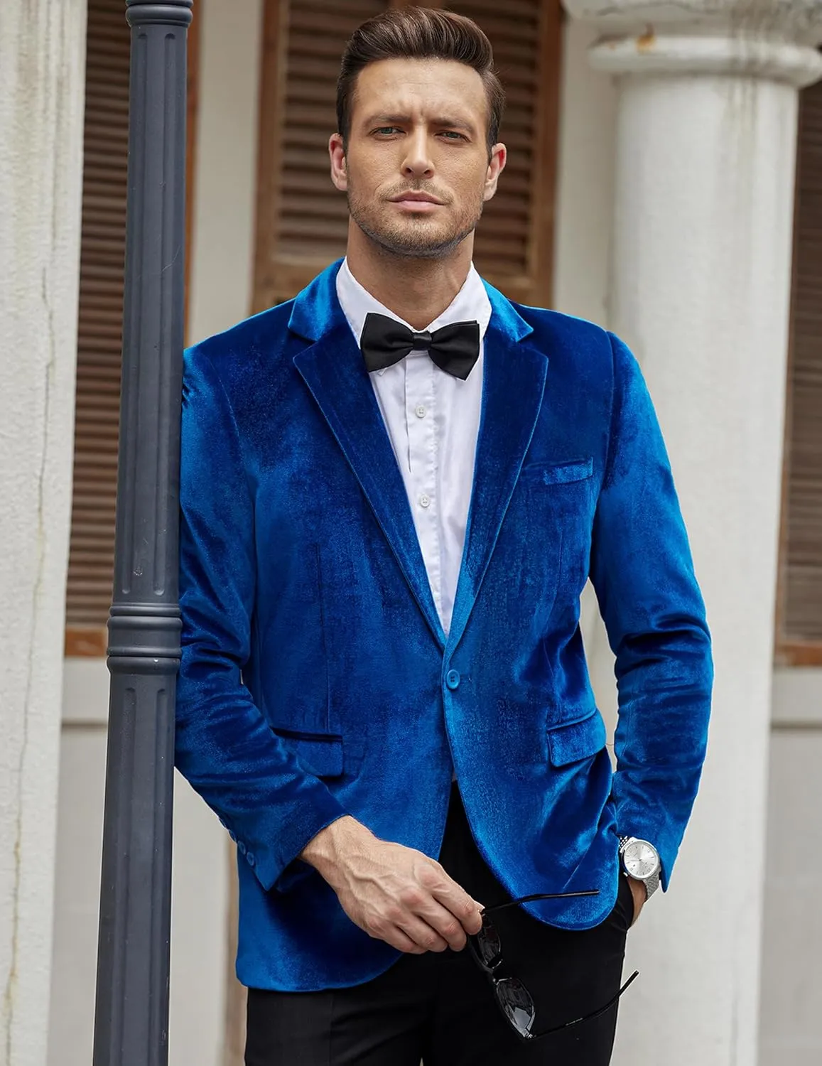 COOFANDY Men's Velvet Blazer Notched Lapel Velour Suit Jacket One Button Tuxedo Jackets for Wedding Prom Party Dinner