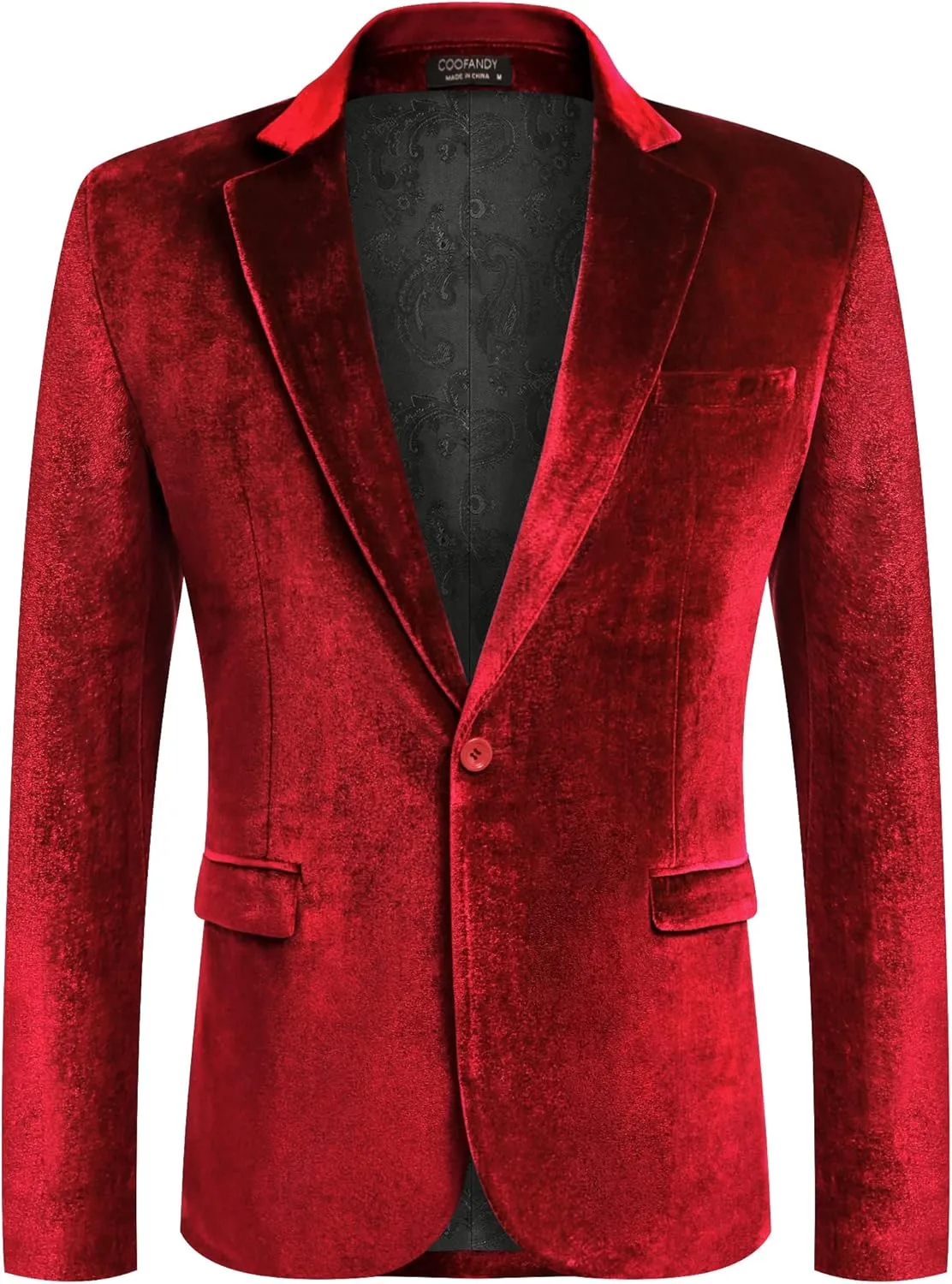 COOFANDY Men's Velvet Blazer Notched Lapel Velour Suit Jacket One Button Tuxedo Jackets for Wedding Prom Party Dinner