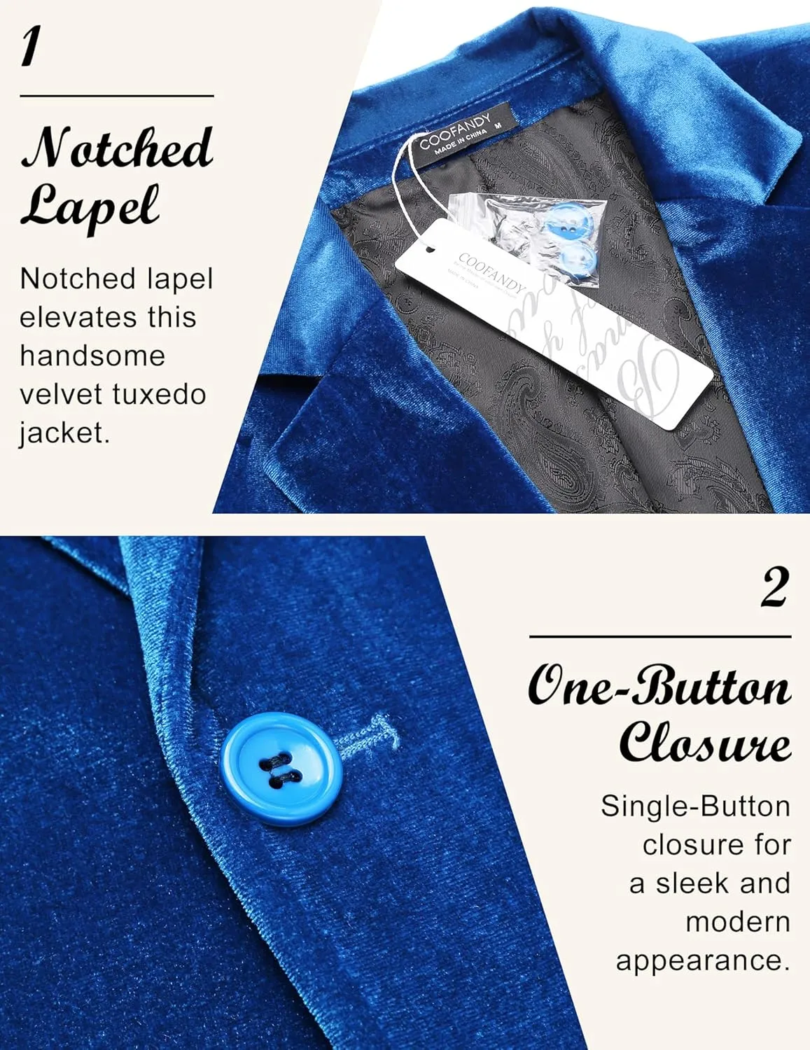 COOFANDY Men's Velvet Blazer Notched Lapel Velour Suit Jacket One Button Tuxedo Jackets for Wedding Prom Party Dinner