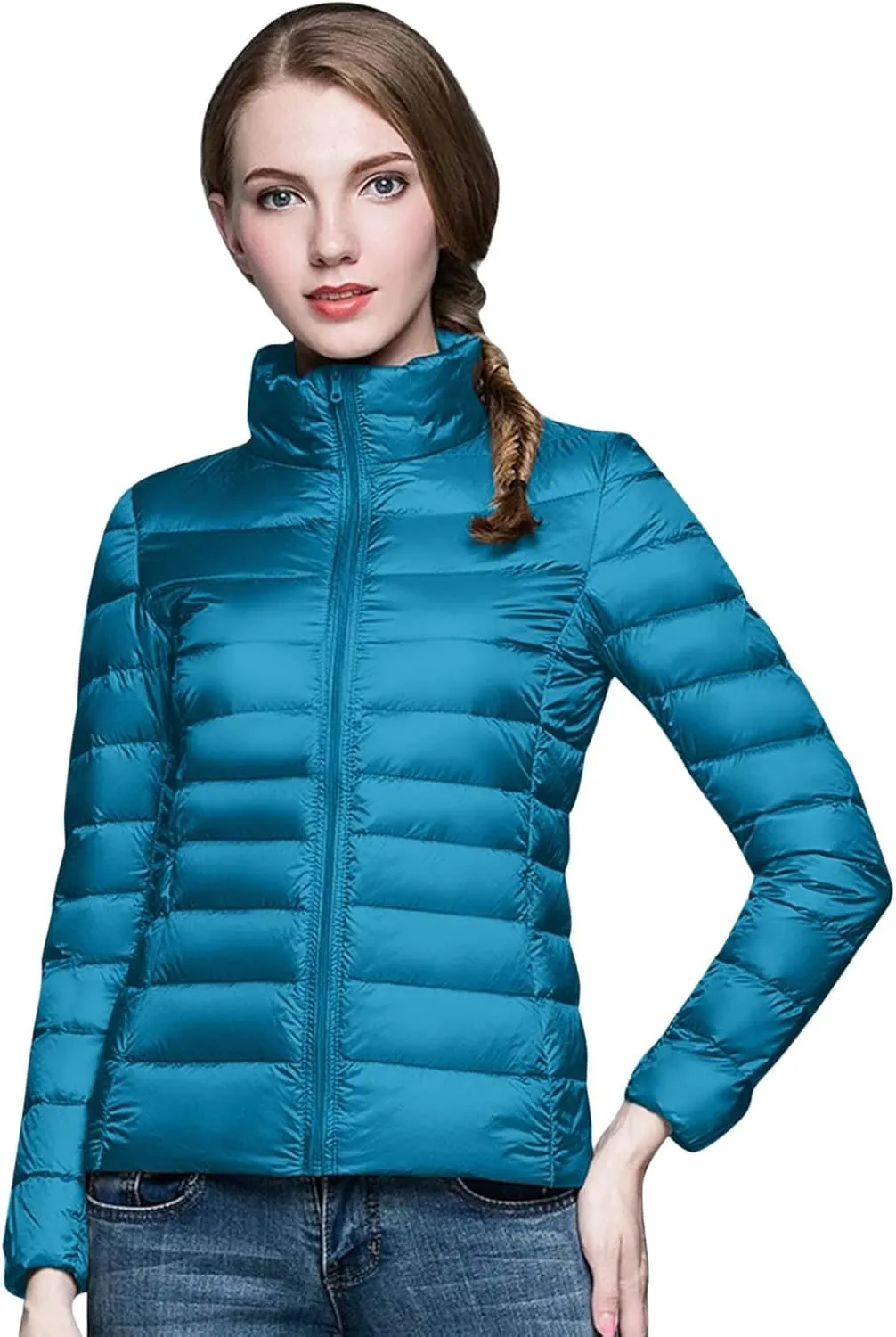 Cropped Puffer Jacket Women Ultralight Down Coat Packable Parkas Jacket Short Zip Up Warm Hooded Quilted Coat