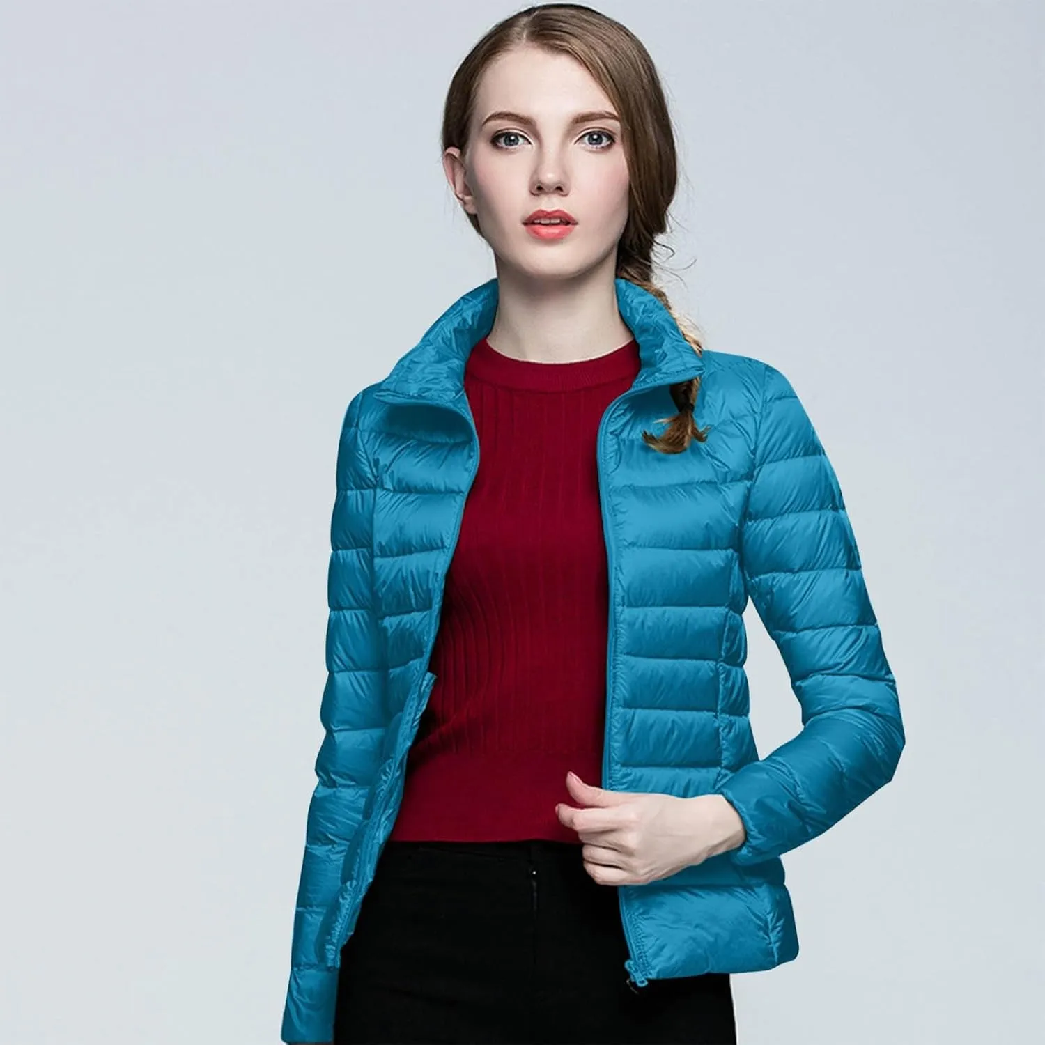Cropped Puffer Jacket Women Ultralight Down Coat Packable Parkas Jacket Short Zip Up Warm Hooded Quilted Coat