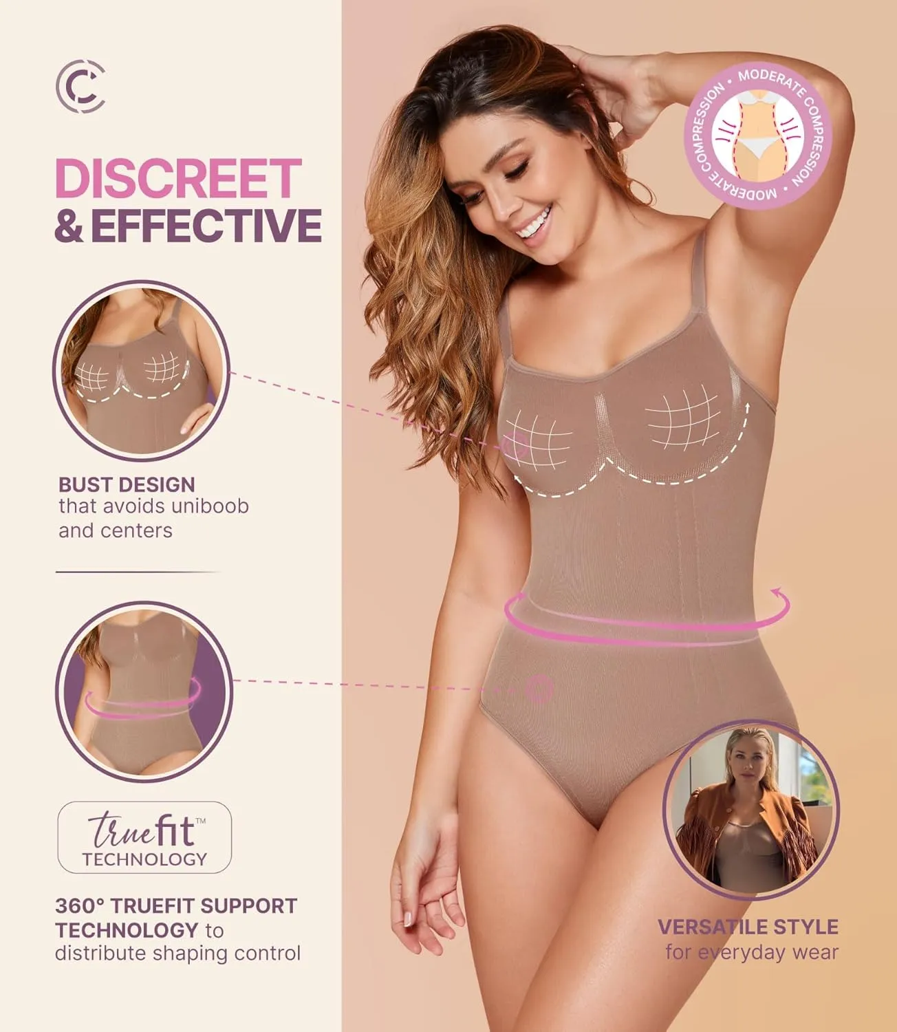 CURVEEZ Bodysuit for Women Tummy & FUPA Control Shapewear Seamless Sculpting Panty Full Bust Body Shaper Compression Tank Top