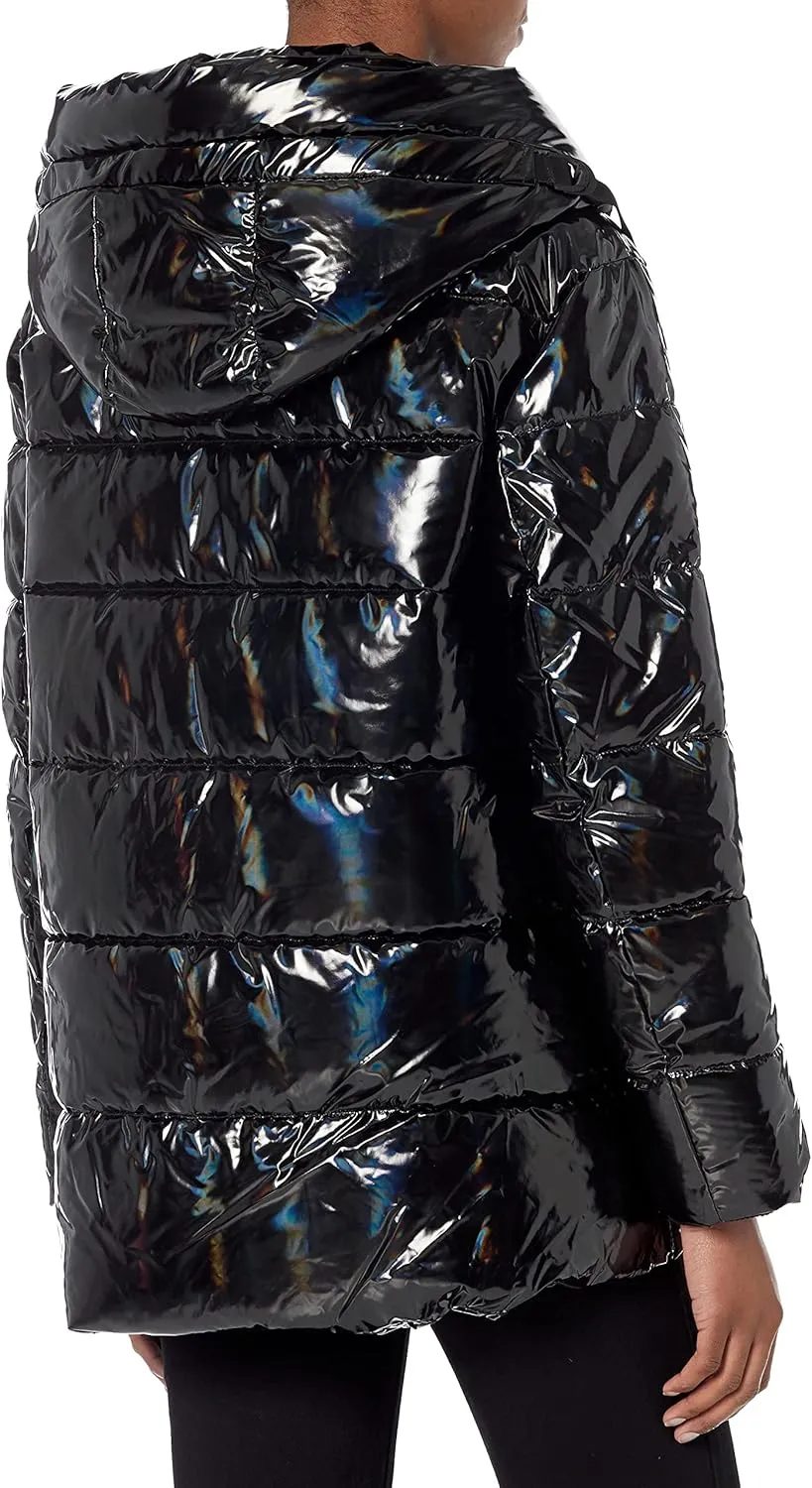 DKNY Womens Snap-Side Glossy Puffer Outerwear Jacket