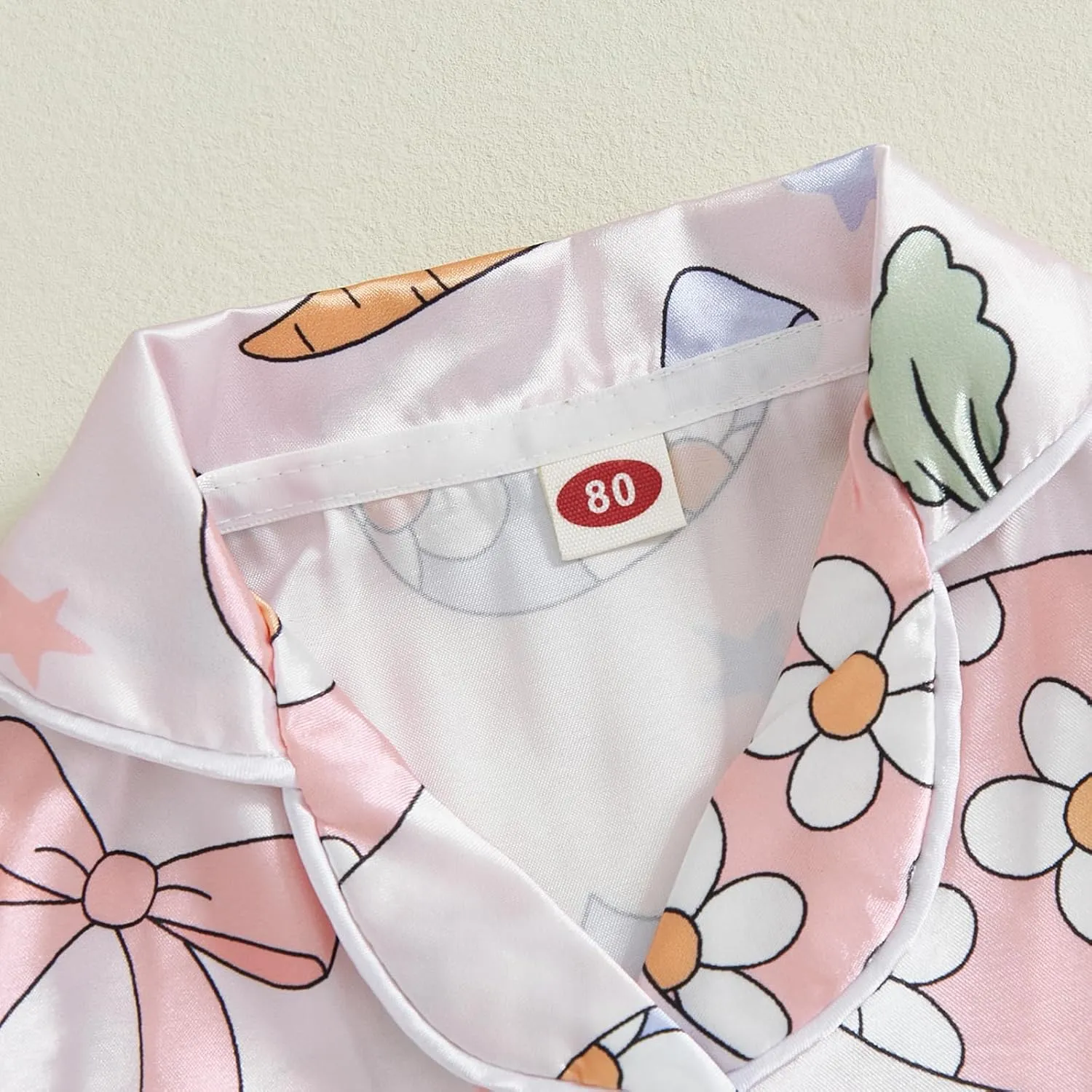 DuAnyozu Little Girl Easter Pajamas For Kids Toddler Satin Pajamas Pant Set Carrot Easter Eggs Feather Cuff Satin Pjs Set