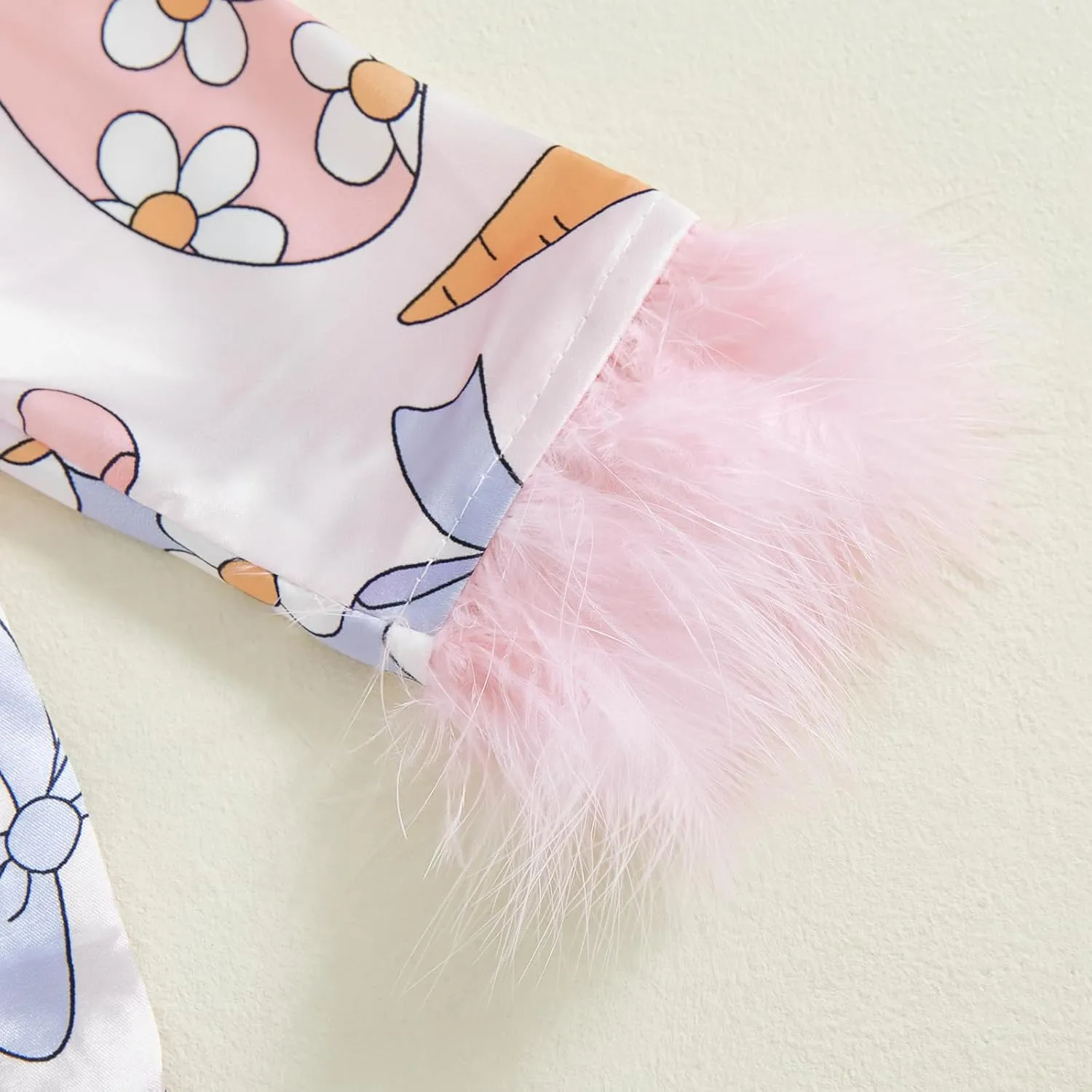 DuAnyozu Little Girl Easter Pajamas For Kids Toddler Satin Pajamas Pant Set Carrot Easter Eggs Feather Cuff Satin Pjs Set