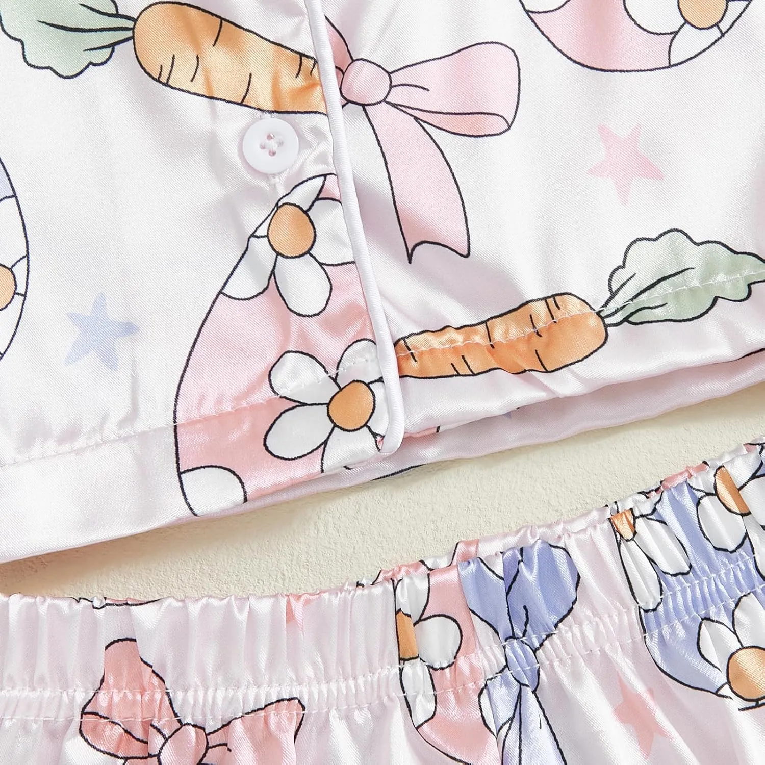 DuAnyozu Little Girl Easter Pajamas For Kids Toddler Satin Pajamas Pant Set Carrot Easter Eggs Feather Cuff Satin Pjs Set