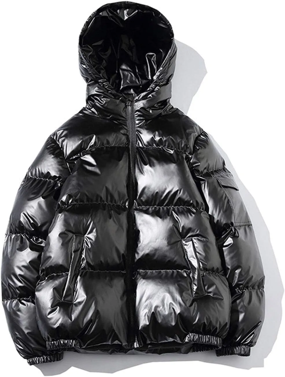 ebossy Men's Metallic Hooded Puffer Jacket Winter Full Zip Down Alternative Quilted Padded Coat