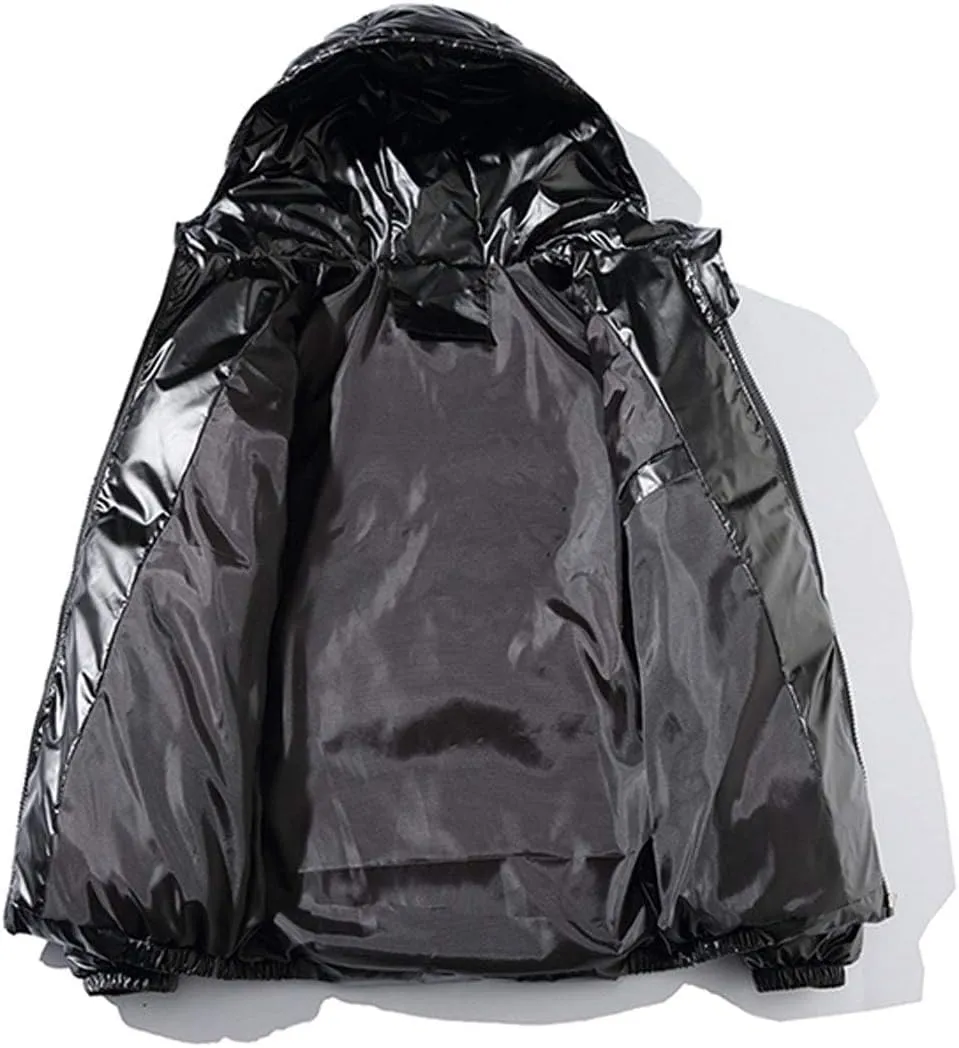 ebossy Men's Metallic Hooded Puffer Jacket Winter Full Zip Down Alternative Quilted Padded Coat