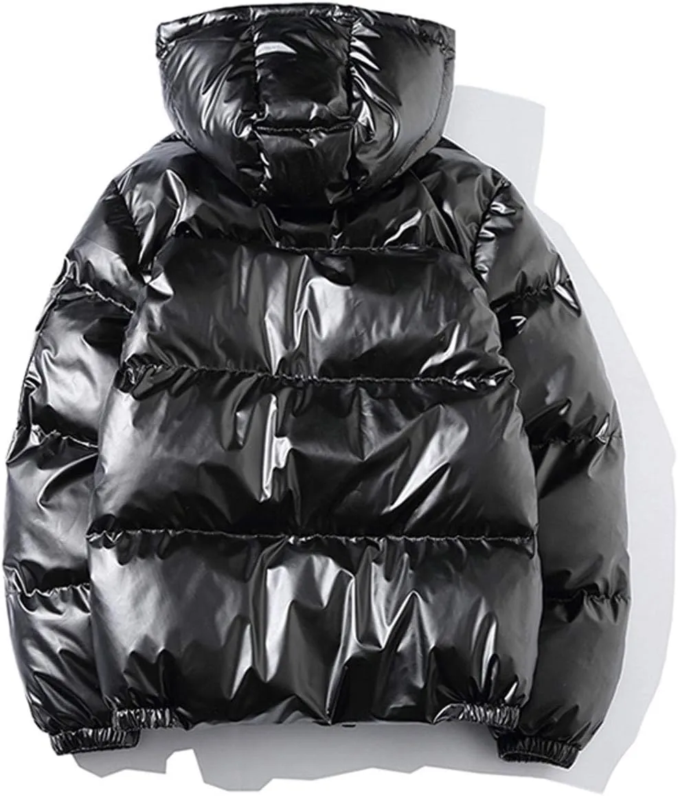 ebossy Men's Metallic Hooded Puffer Jacket Winter Full Zip Down Alternative Quilted Padded Coat