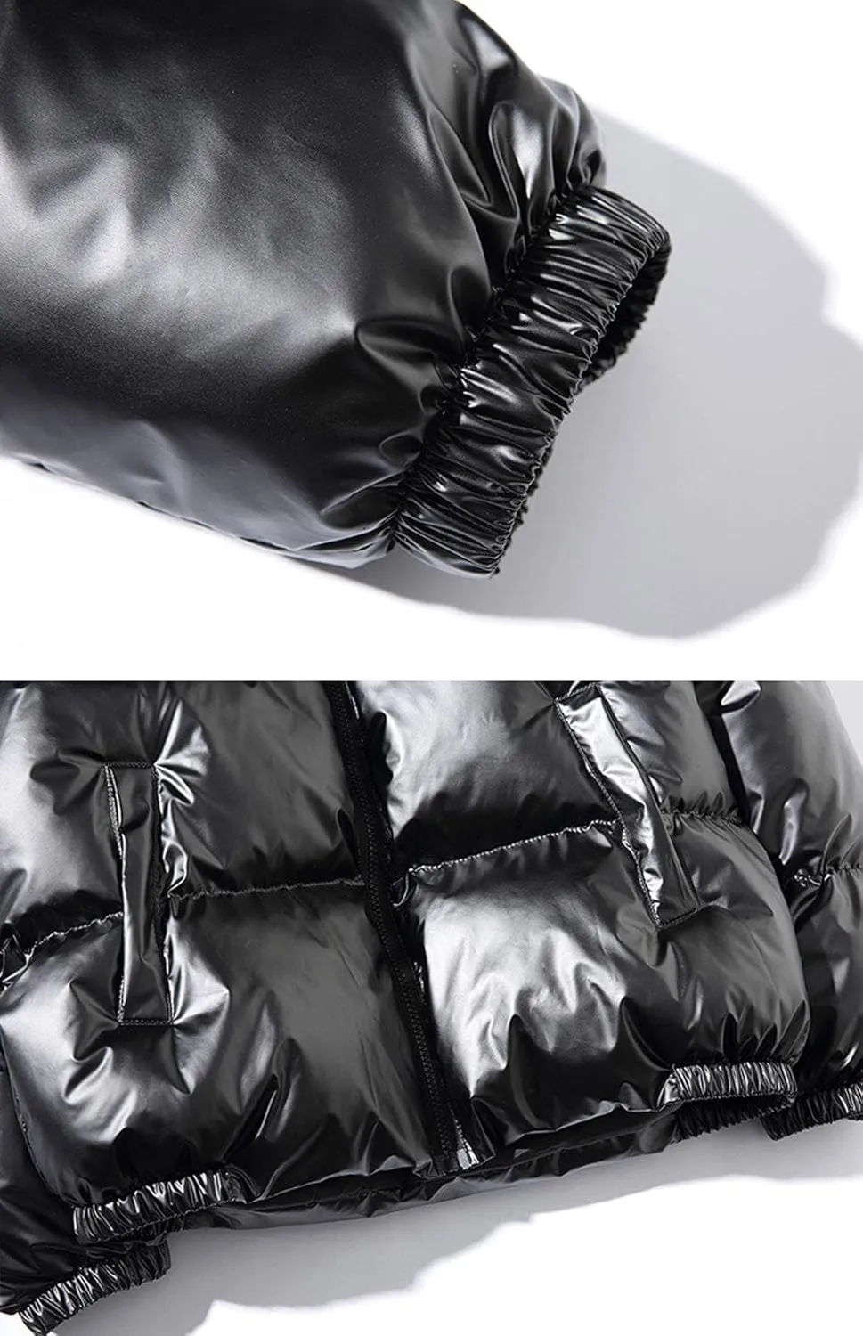 ebossy Men's Metallic Hooded Puffer Jacket Winter Full Zip Down Alternative Quilted Padded Coat