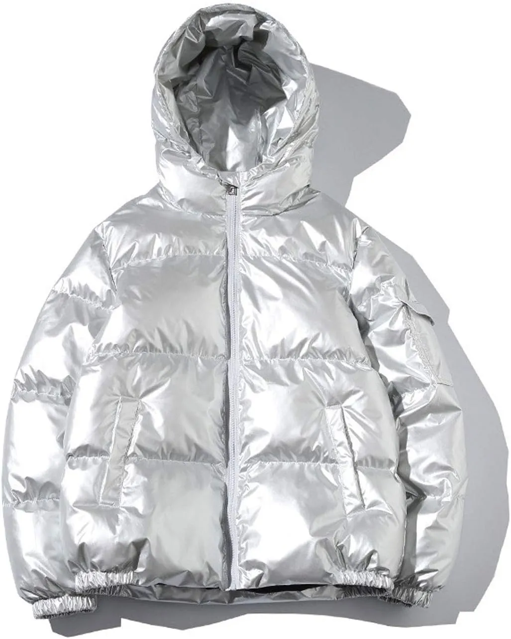 ebossy Men's Metallic Hooded Puffer Jacket Winter Full Zip Down Alternative Quilted Padded Coat