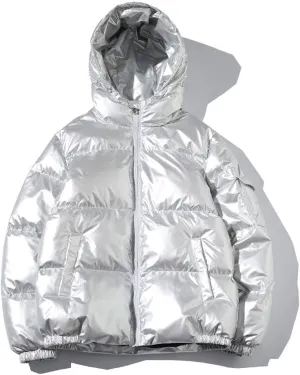 ebossy Men's Metallic Hooded Puffer Jacket Winter Full Zip Down Alternative Quilted Padded Coat