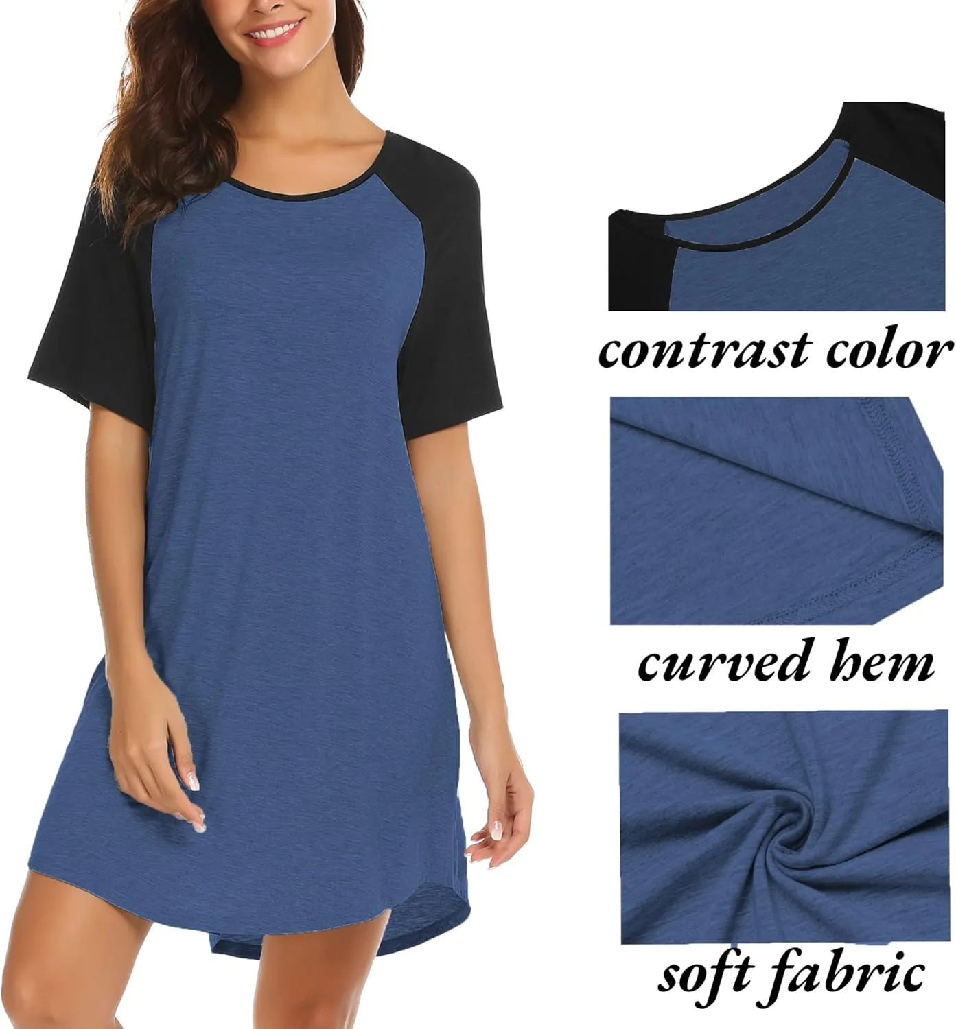 Ekouaer Sleep Shirts for Women Short Sleeve Night Shirts for Sleeping Pullover Nightgown Soft Nightdress S-XXXL