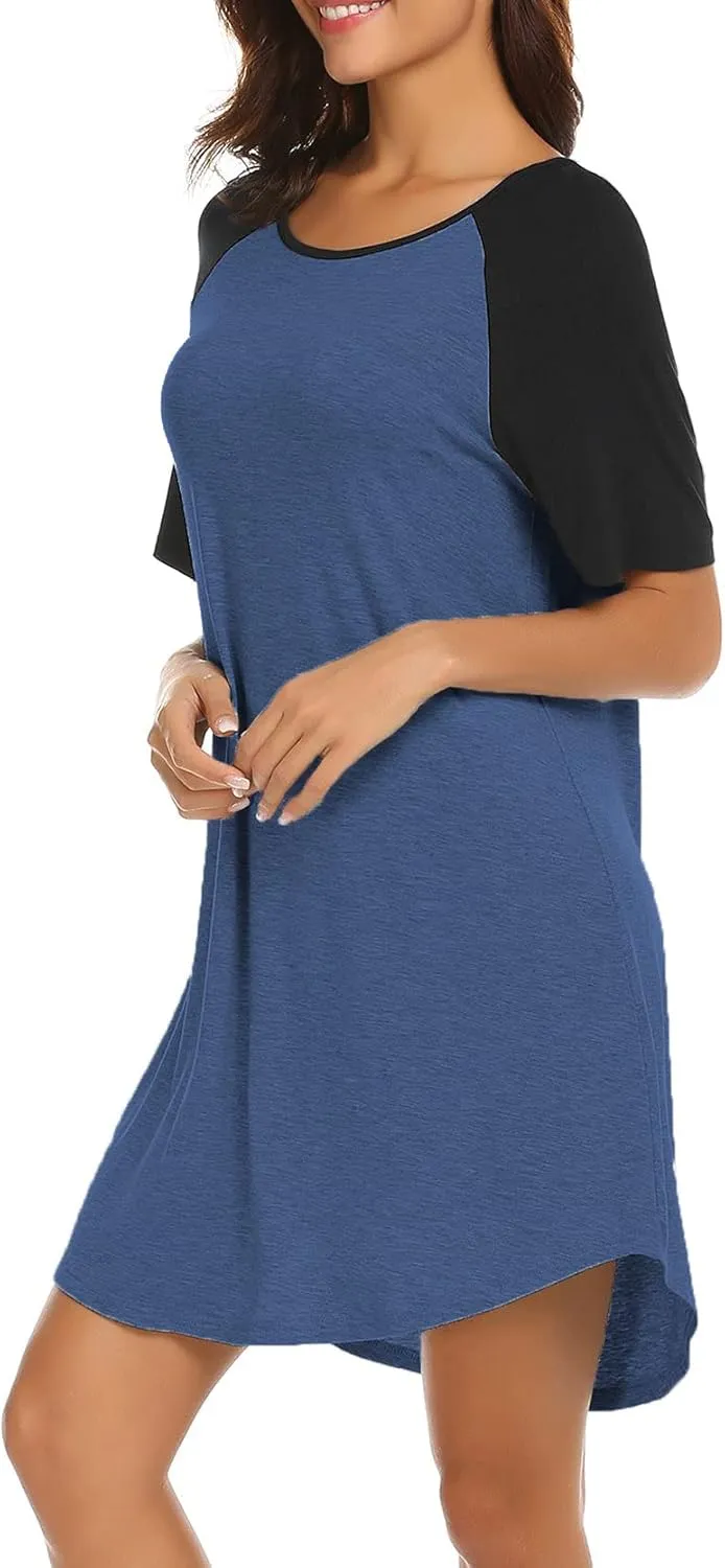 Ekouaer Sleep Shirts for Women Short Sleeve Night Shirts for Sleeping Pullover Nightgown Soft Nightdress S-XXXL