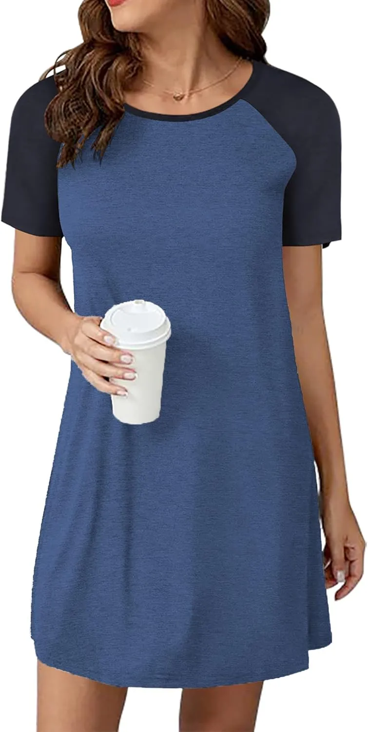 Ekouaer Sleep Shirts for Women Short Sleeve Night Shirts for Sleeping Pullover Nightgown Soft Nightdress S-XXXL