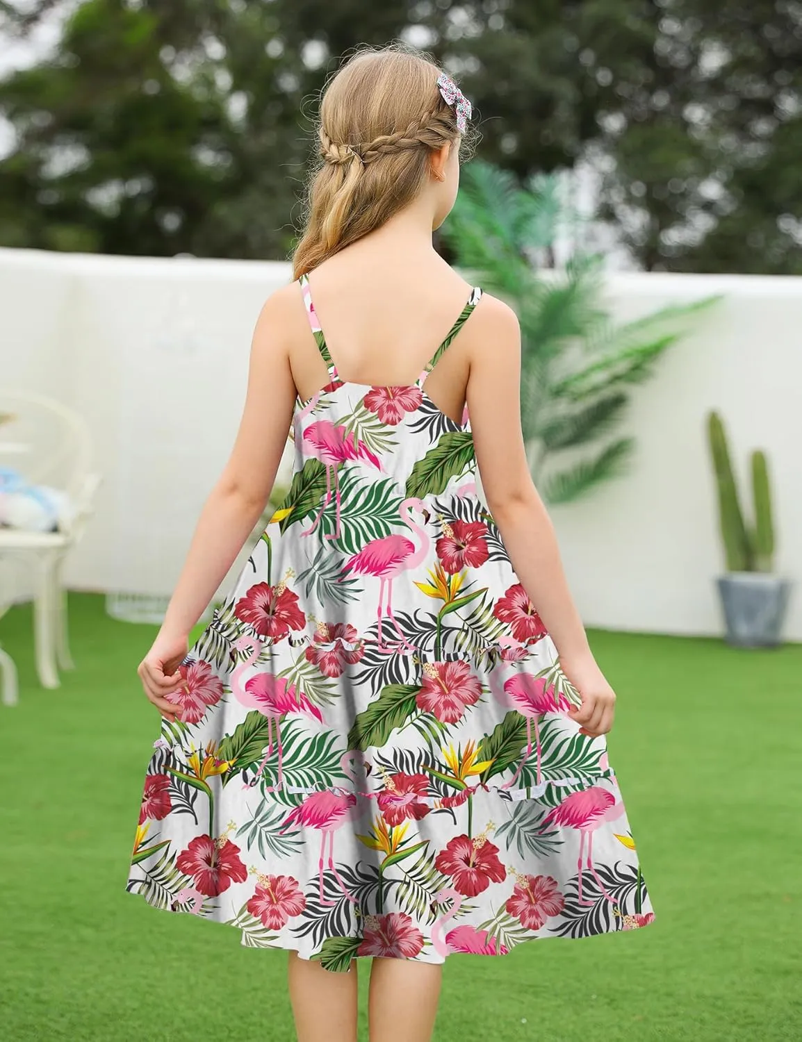 Enlifety Girls Summer Casual Dress Ruffle Pleated Tiered Dresses Spaghetti Straps Twirl Swing Sundress Size 6-12T