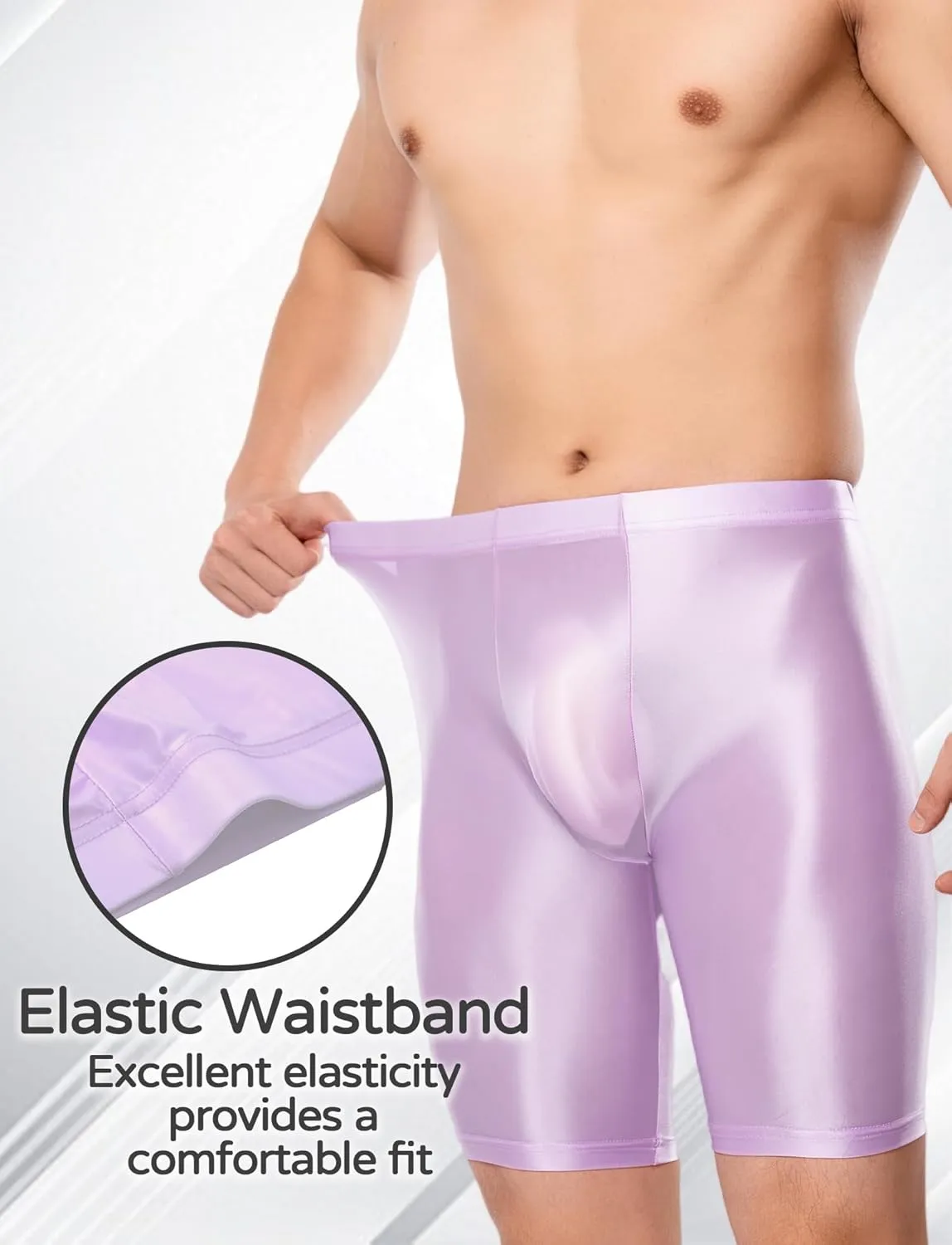 FEOYA Men's Shiny Glossy Oily Compression Shorts Tights See Through Sheer Sports Trunks Bottoms for Bodybuilding