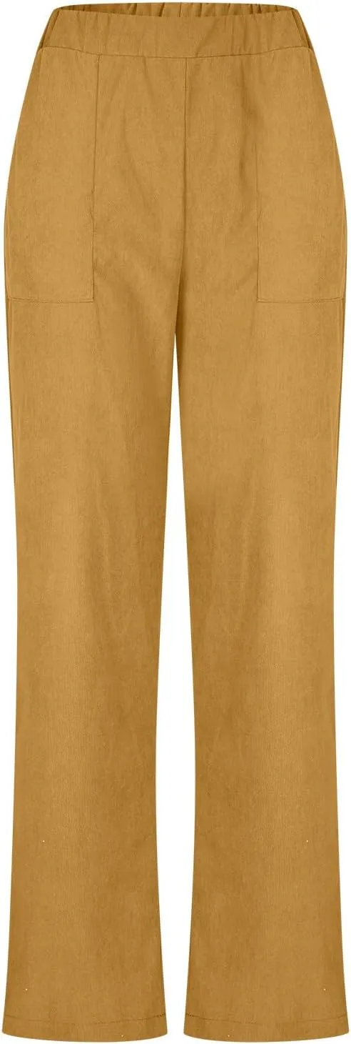 Firzero Women's High Waisted Corduroy Pants with Pockets Casual Straight Leg Pants Comfy Work Trousers Relaxed Jogger Pants