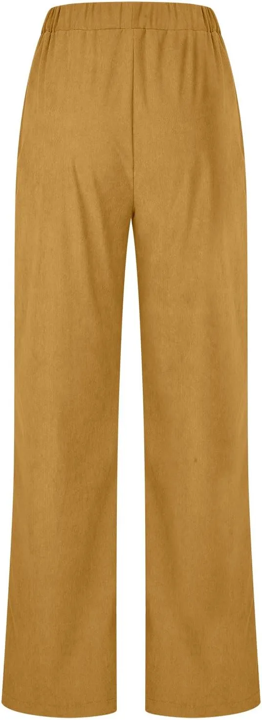 Firzero Women's High Waisted Corduroy Pants with Pockets Casual Straight Leg Pants Comfy Work Trousers Relaxed Jogger Pants