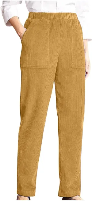 Firzero Women's High Waisted Corduroy Pants with Pockets Casual Straight Leg Pants Comfy Work Trousers Relaxed Jogger Pants