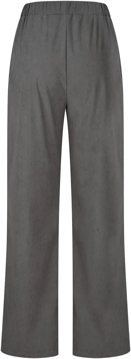 Firzero Women's High Waisted Corduroy Pants with Pockets Casual Straight Leg Pants Comfy Work Trousers Relaxed Jogger Pants