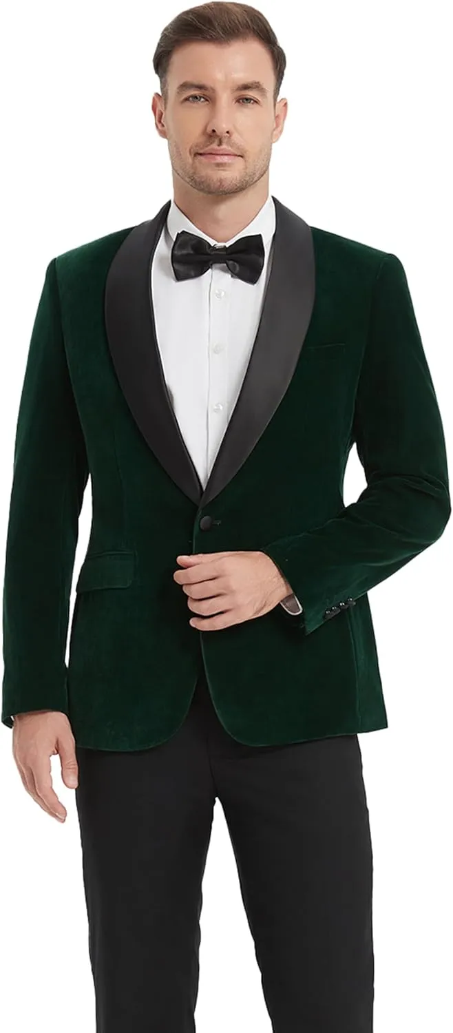 Formal Suit Blazer for Men Velvet Tuxedo Jacket Slim Fit Shawl Lapel Shirt Bow Tie Prom Wedding Business Dinner
