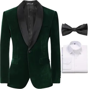 Formal Suit Blazer for Men Velvet Tuxedo Jacket Slim Fit Shawl Lapel Shirt Bow Tie Prom Wedding Business Dinner