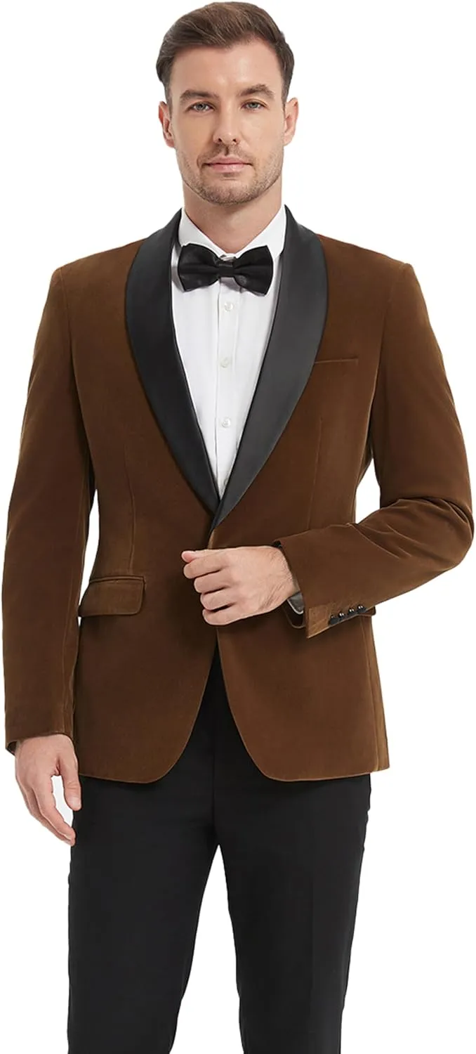 Formal Suit Blazer for Men Velvet Tuxedo Jacket Slim Fit Shawl Lapel Shirt Bow Tie Prom Wedding Business Dinner