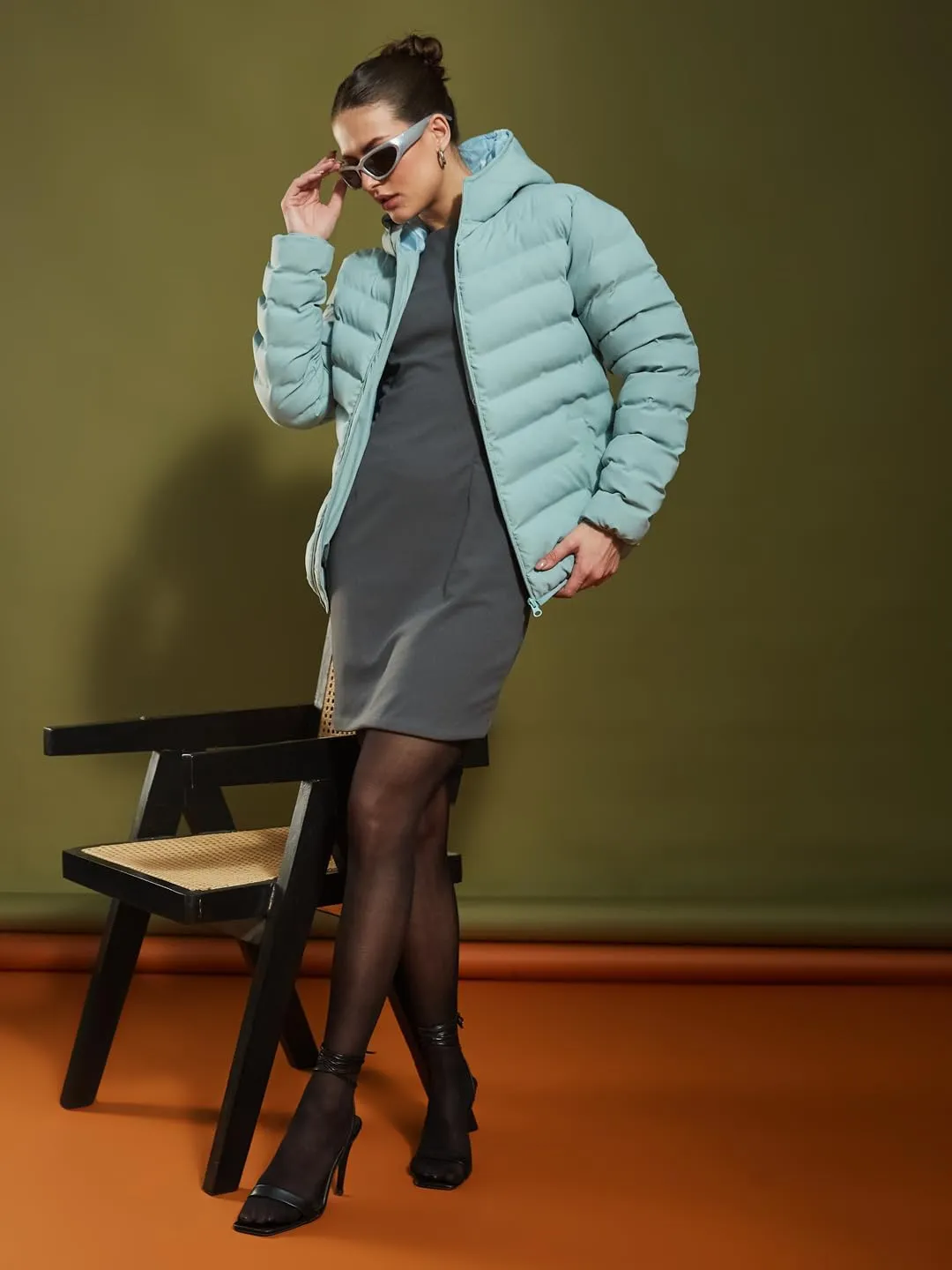 Full Sleeves Puffer Down Feather Jacket For Women With Attached Hood