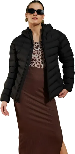Full Sleeves Puffer Down Feather Jacket For Women With Attached Hood