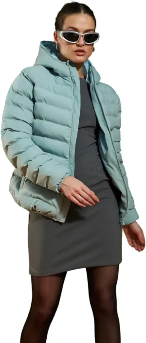 Full Sleeves Puffer Down Feather Jacket For Women With Attached Hood