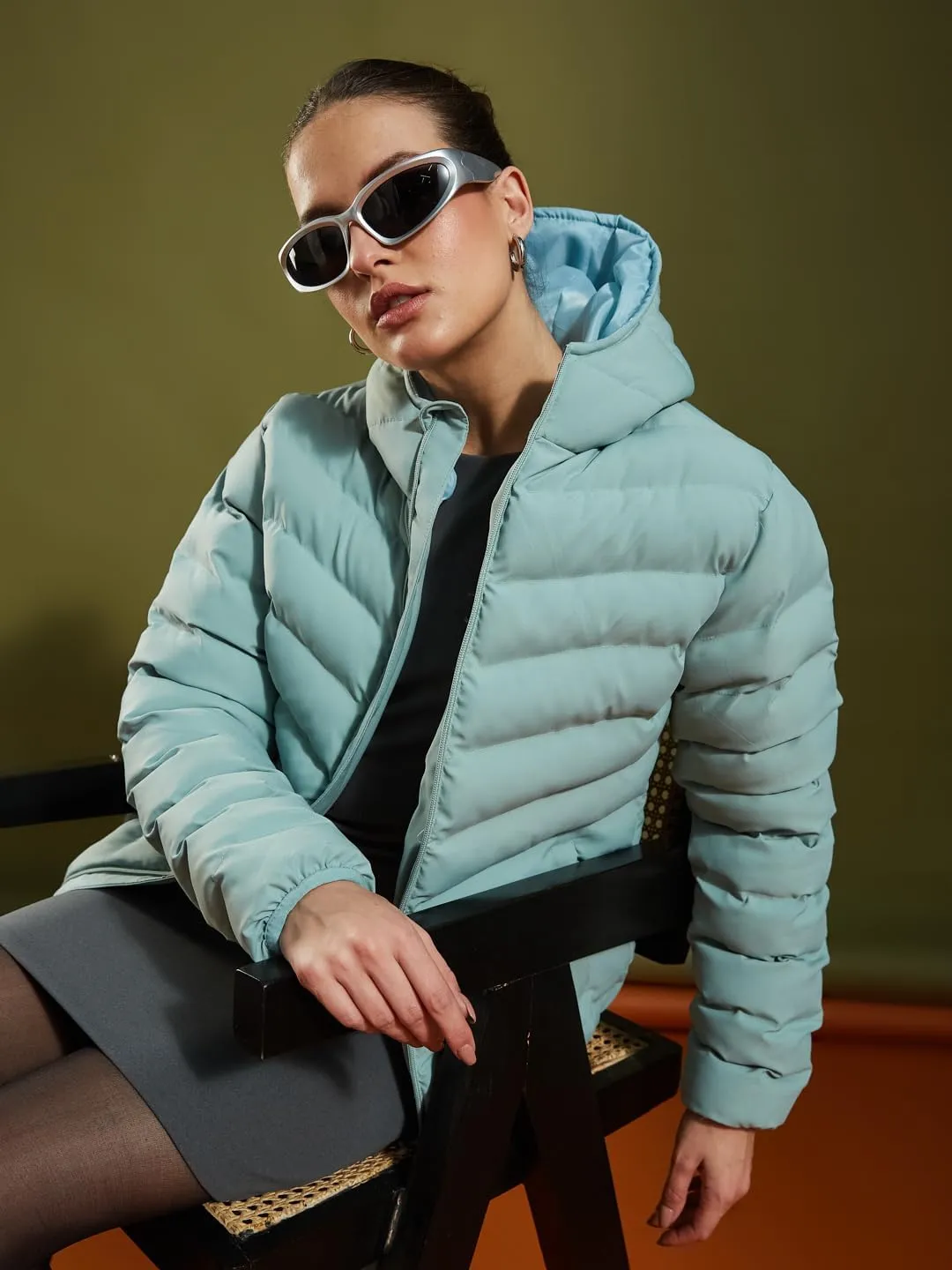 Full Sleeves Puffer Down Feather Jacket For Women With Attached Hood