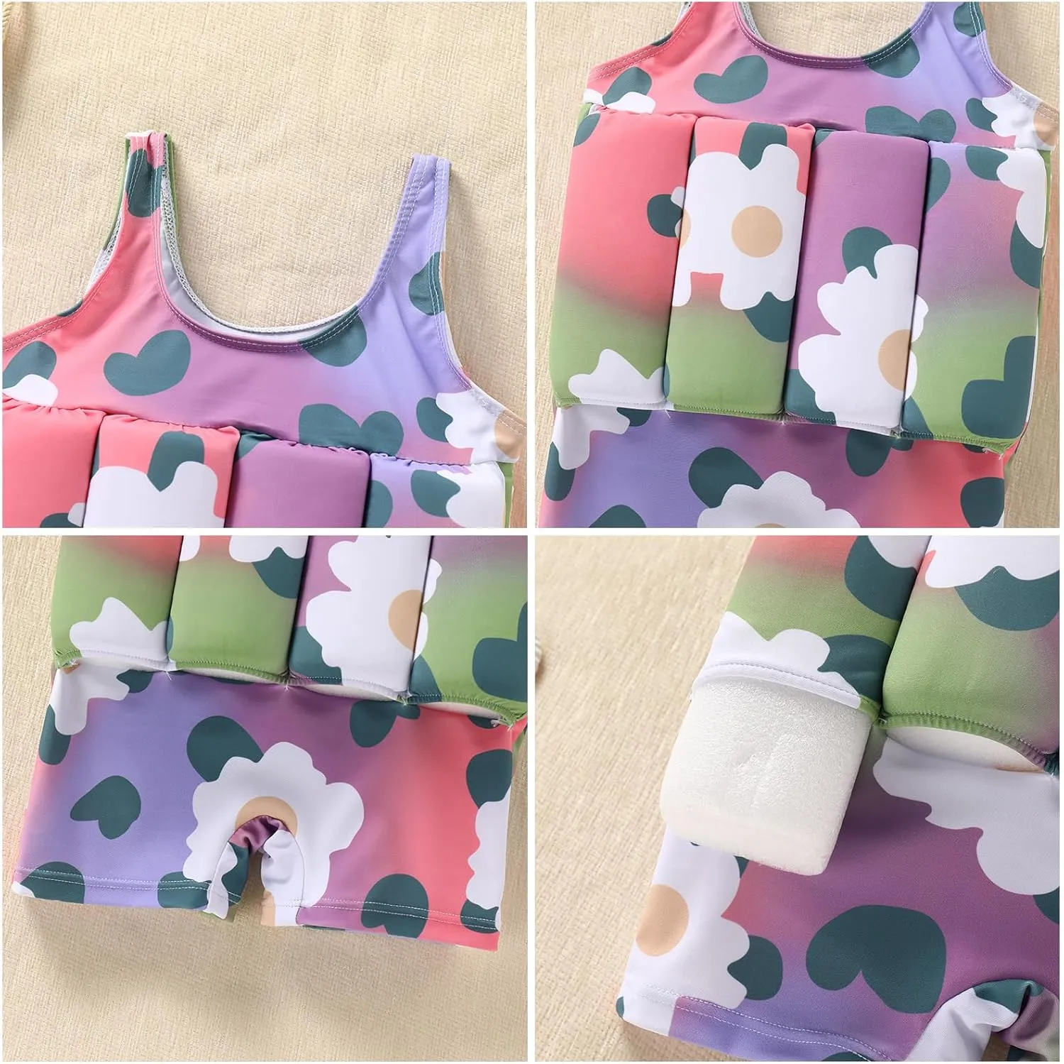 Girls Float Suit Toddler Life Jacket One Piece Cartoon Print Floatie Swimsuit with Detachable Buoyancy Swim Vest
