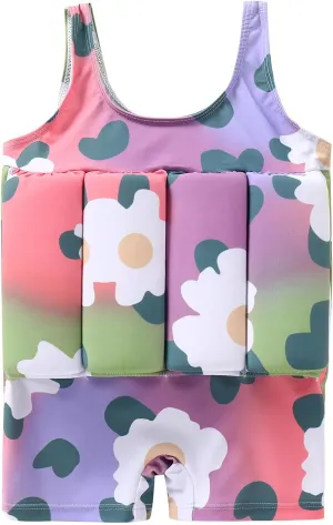 Girls Float Suit Toddler Life Jacket One Piece Cartoon Print Floatie Swimsuit with Detachable Buoyancy Swim Vest