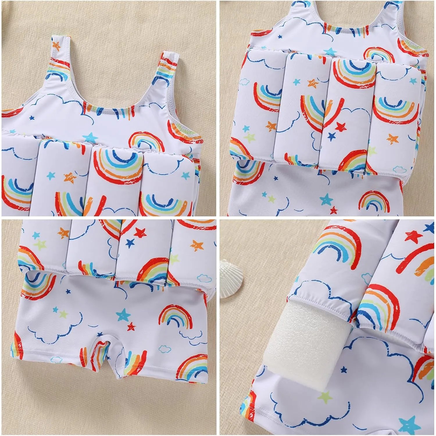 Girls Float Suit Toddler Life Jacket One Piece Cartoon Print Floatie Swimsuit with Detachable Buoyancy Swim Vest