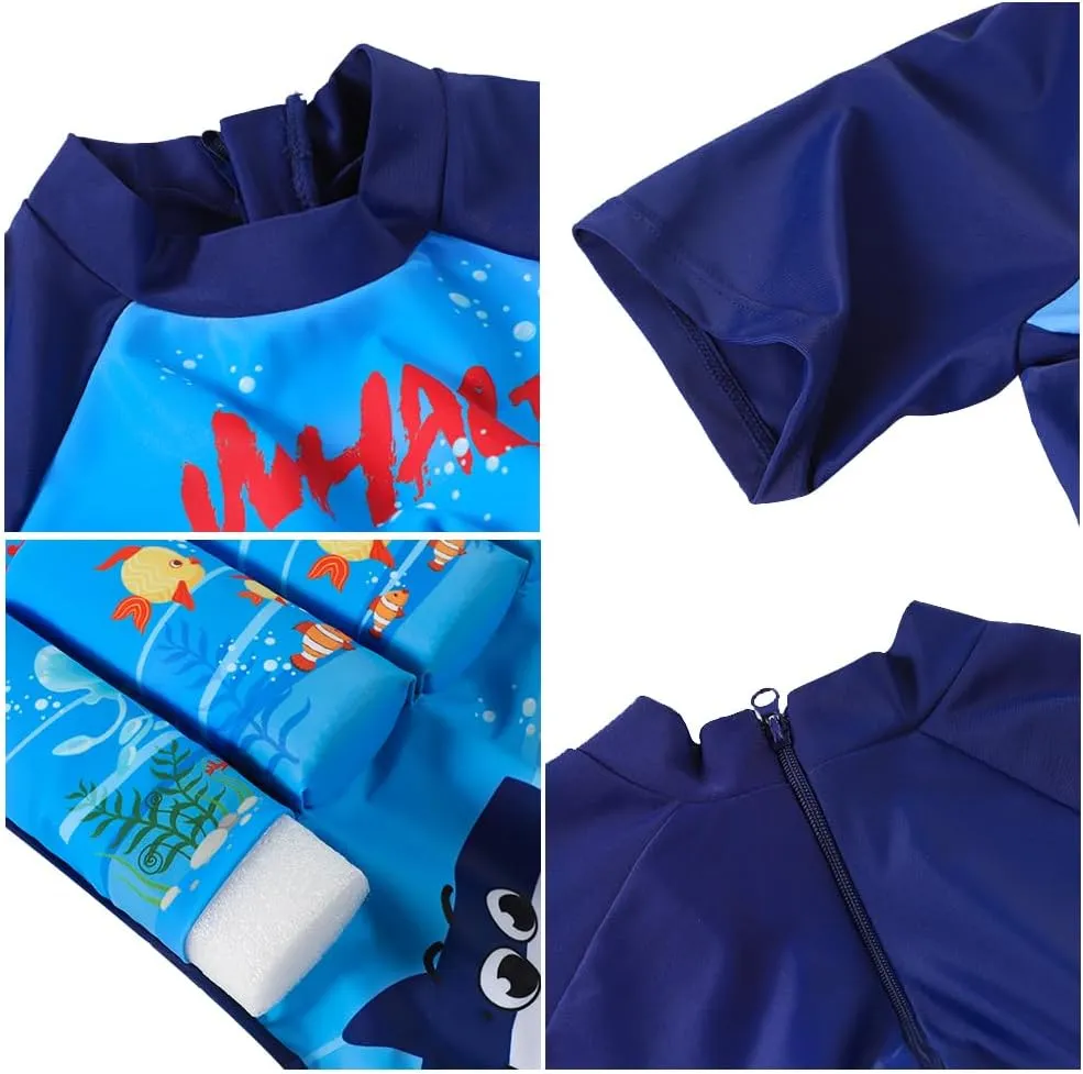 HAOZAIKEJI Kid Buoyancy Swimming Swimsuit Boy Girl One Piece Floatation Short Suit Cartoon Swimwear