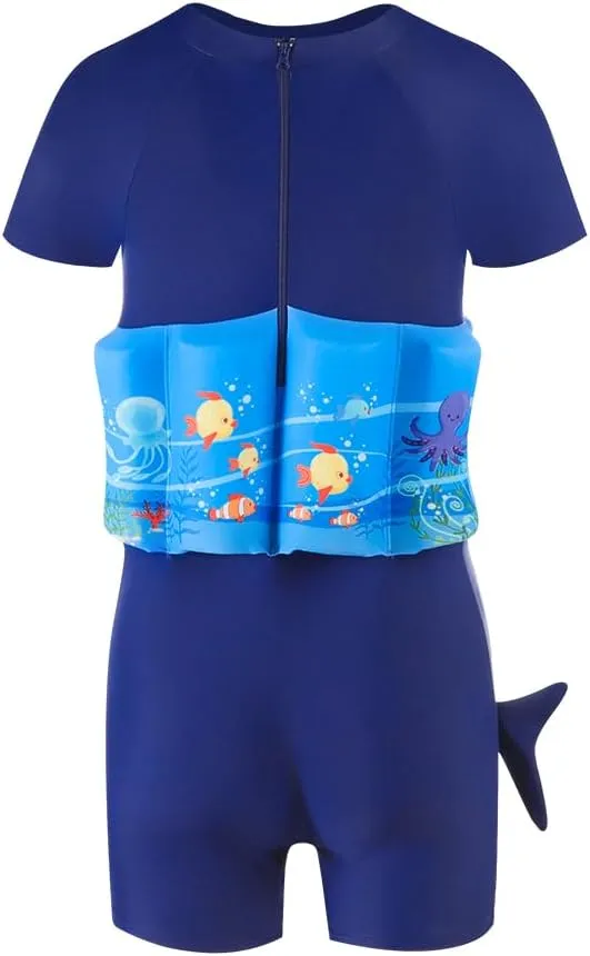 HAOZAIKEJI Kid Buoyancy Swimming Swimsuit Boy Girl One Piece Floatation Short Suit Cartoon Swimwear