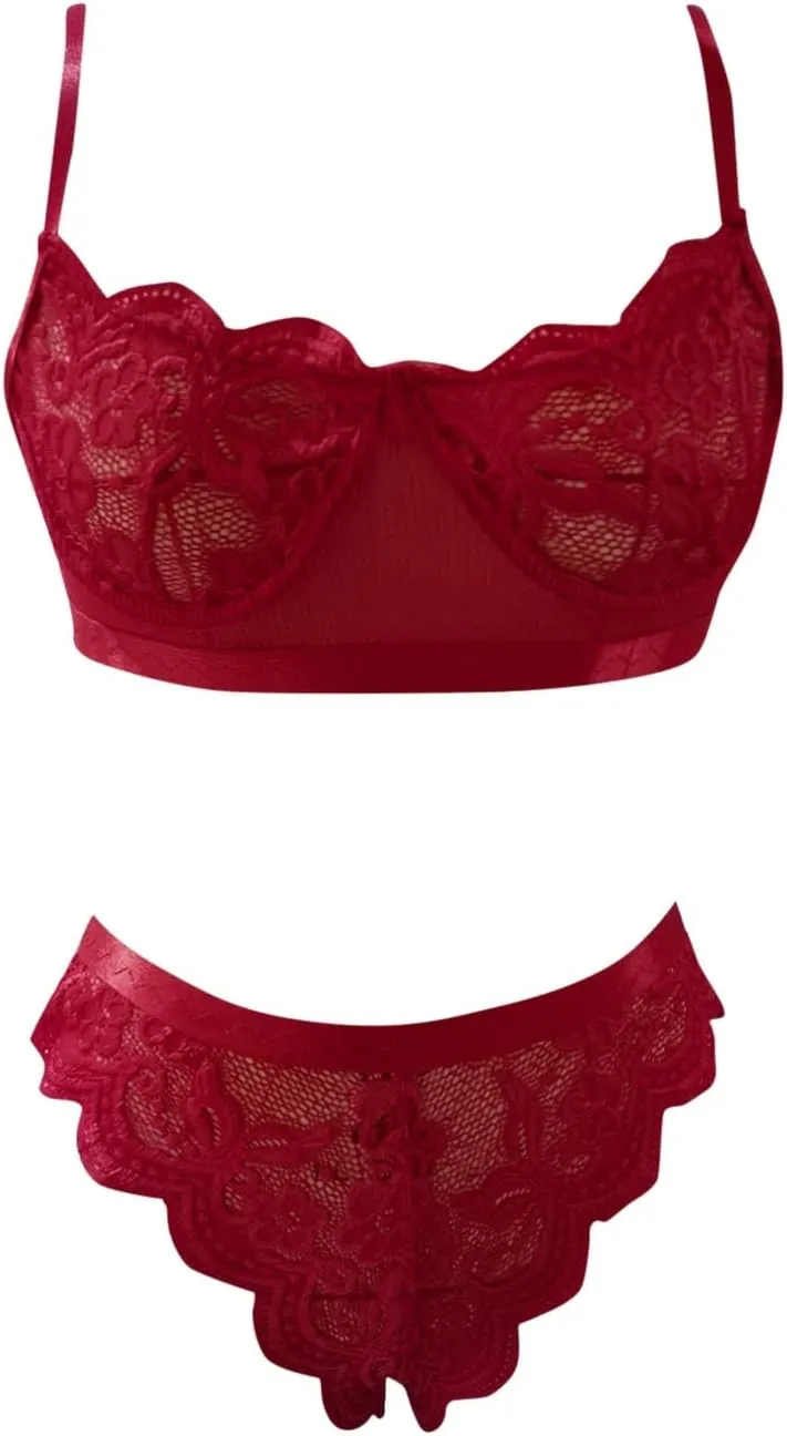 Hot Sexy Women Transparent 2 Piece Lace Set Erotic Lingerie Women Satin Lingerie