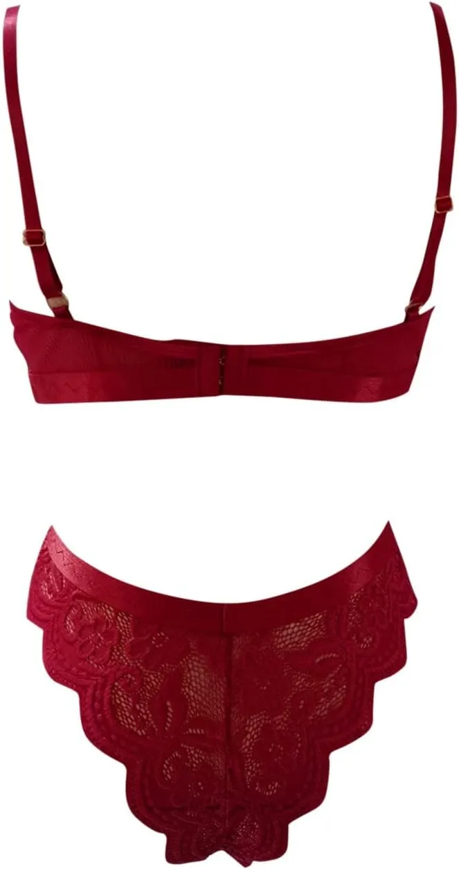 Hot Sexy Women Transparent 2 Piece Lace Set Erotic Lingerie Women Satin Lingerie