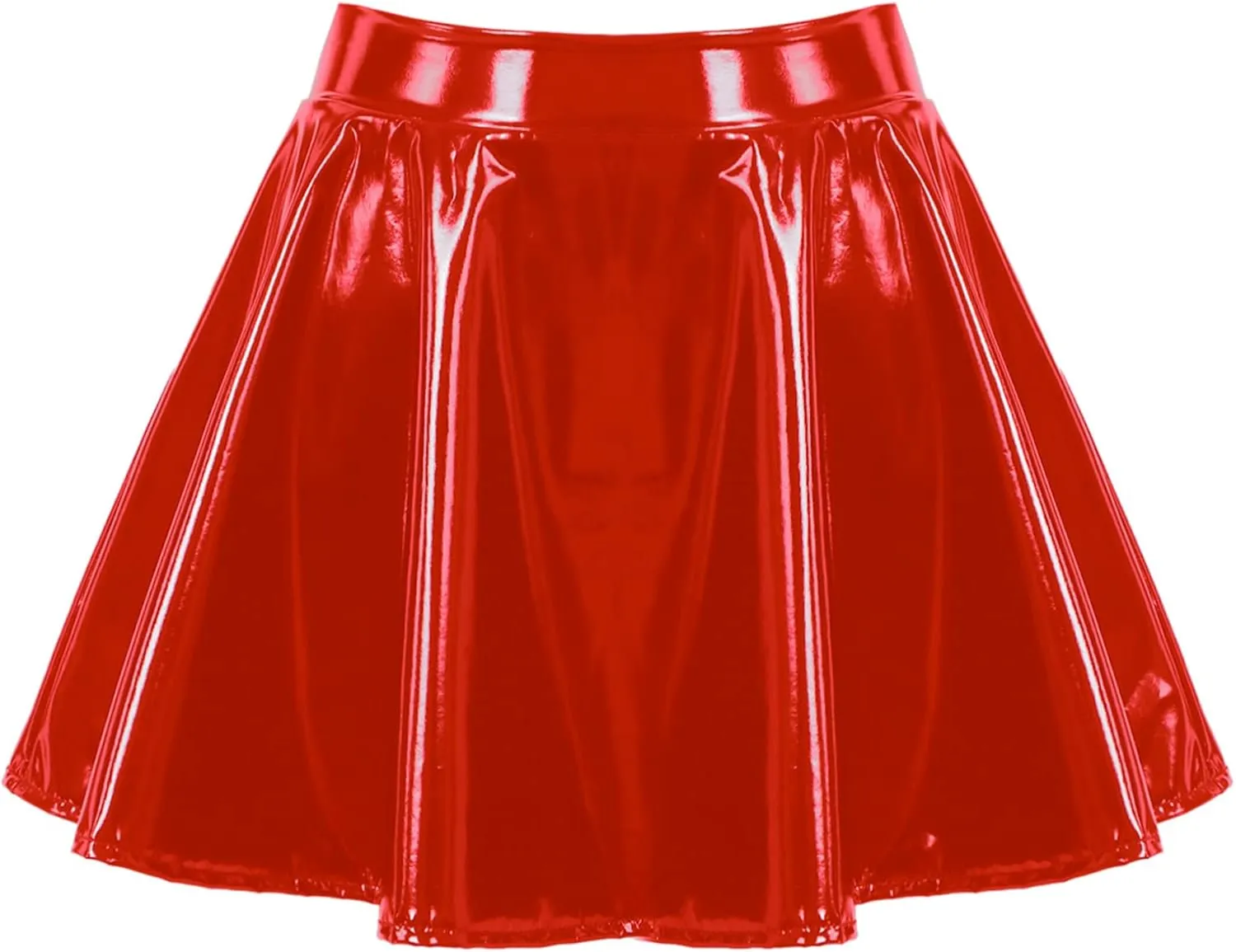 Hularka Women's Shiny Patent Leather Pleated Mini Skirt Wet Look High Waist Pleated Flared Skirts