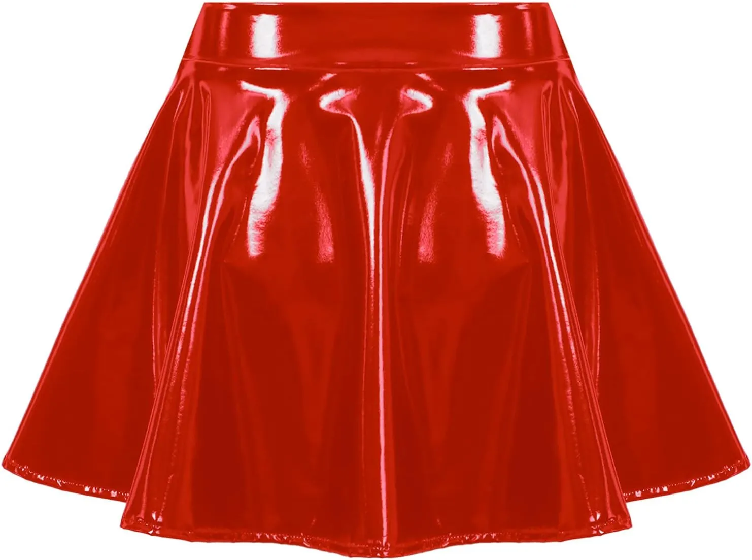 Hularka Women's Shiny Patent Leather Pleated Mini Skirt Wet Look High Waist Pleated Flared Skirts