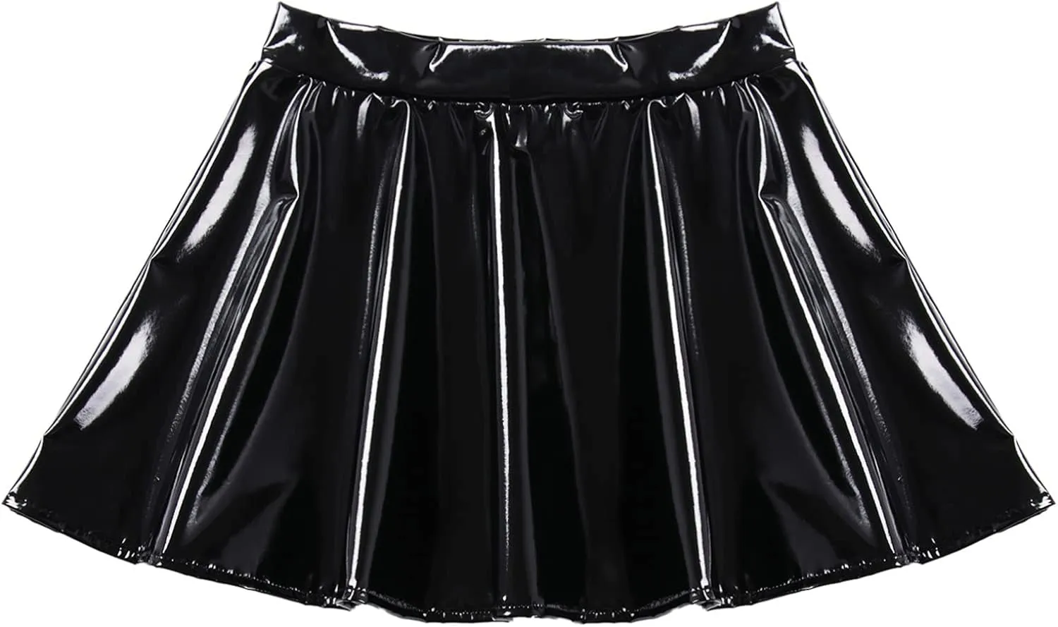 Hularka Women's Shiny Patent Leather Pleated Mini Skirt Wet Look High Waist Pleated Flared Skirts