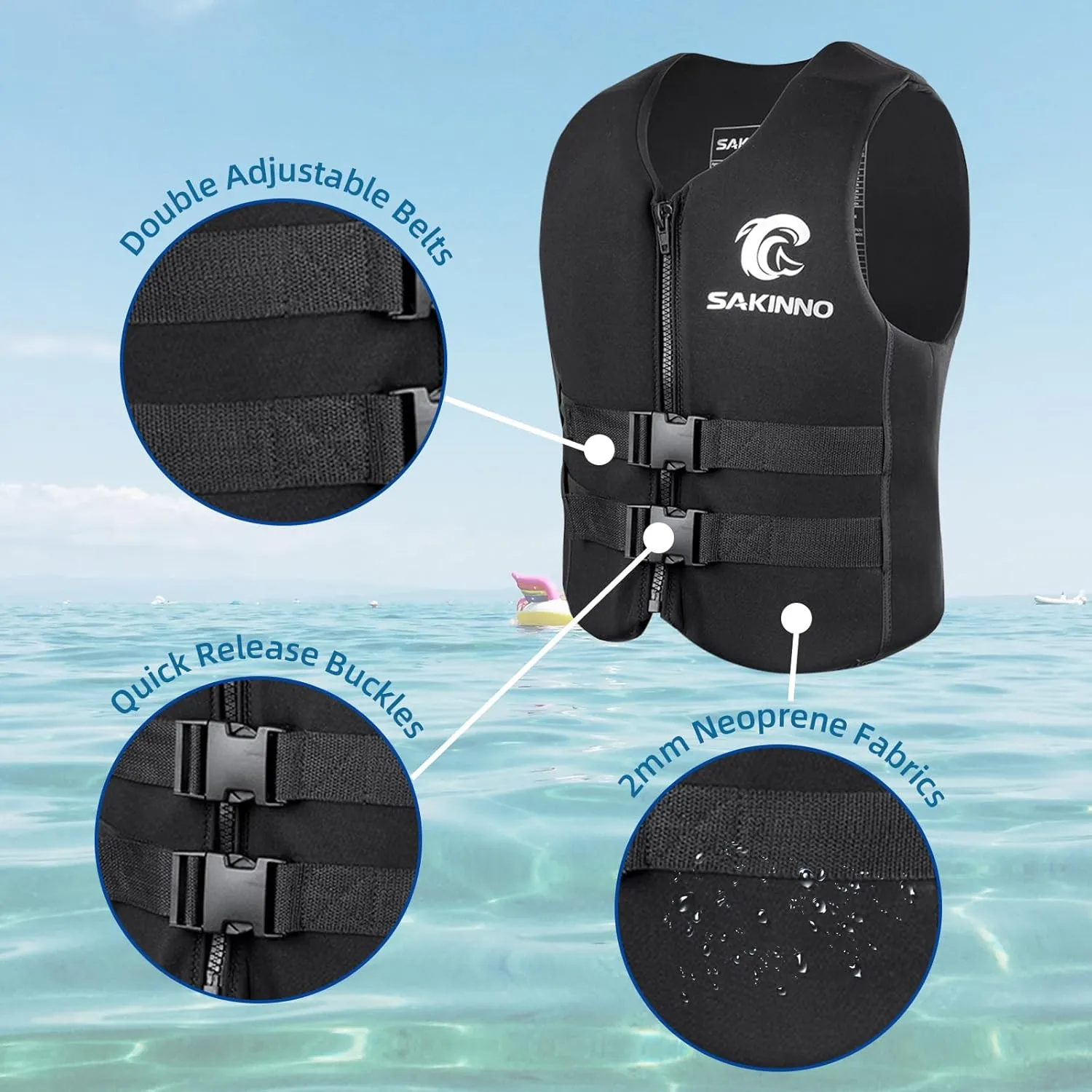 huraty Water Kayaking Jacket for Adults and Kids, Buoyancy Swimsuit Boating Fishing Waistcoat Zipper Closure, Unisex Outdoor Water Sports Vests