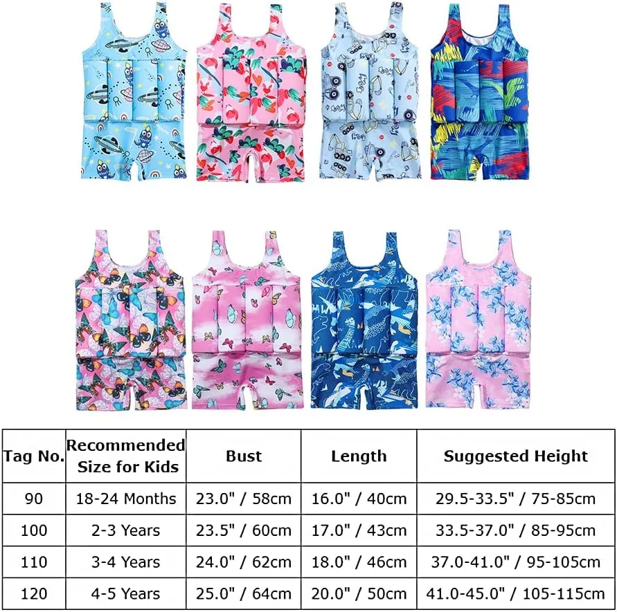 IBTOM CASTLE Kids Float Swimsuit Buoyancy Sticks for Baby Boys Girls One Piece Floating Swim Vest Training Aid Swimwear
