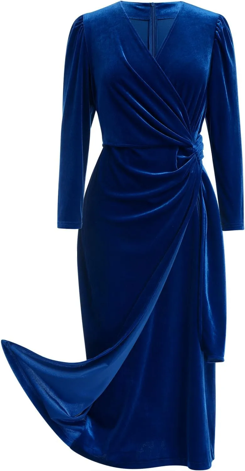IBTOM CASTLE Women Velvet Dress Long Sleeve Ruched Bodycon Christmas Wedding Evening Cocktail Party Gown Fall Winter Clothes